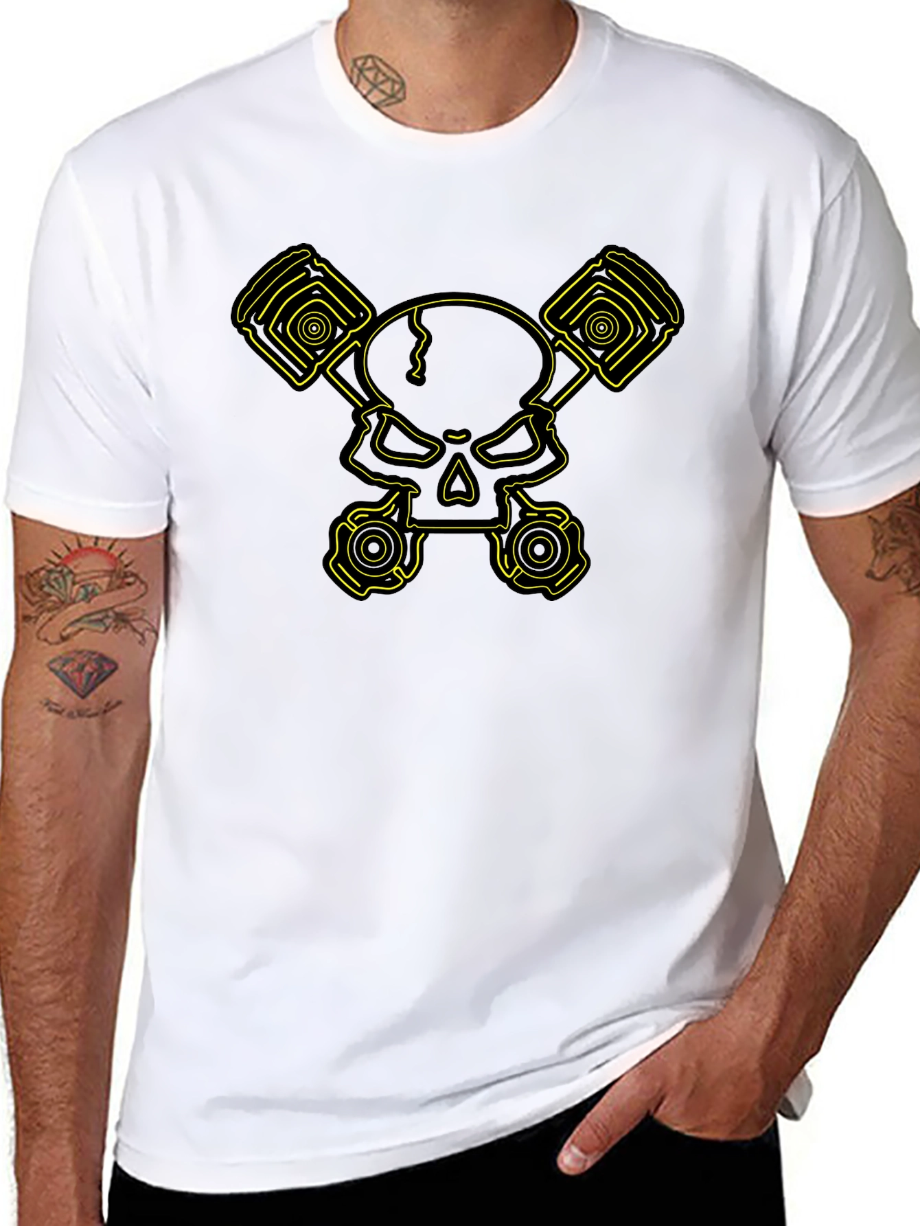 Skull & Pistons Graphic Tee - Black