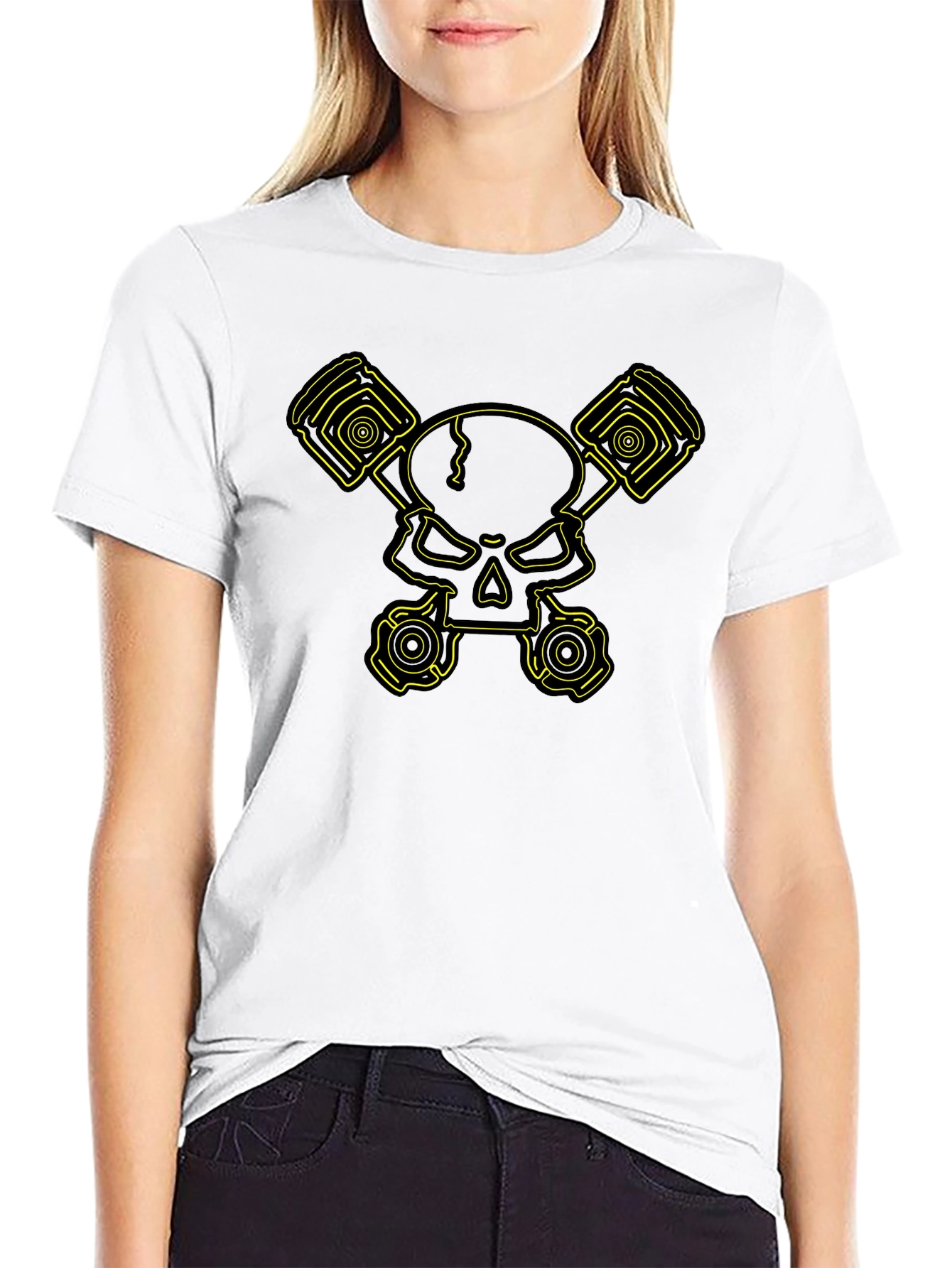 Skull & Pistons Graphic Tee - Black