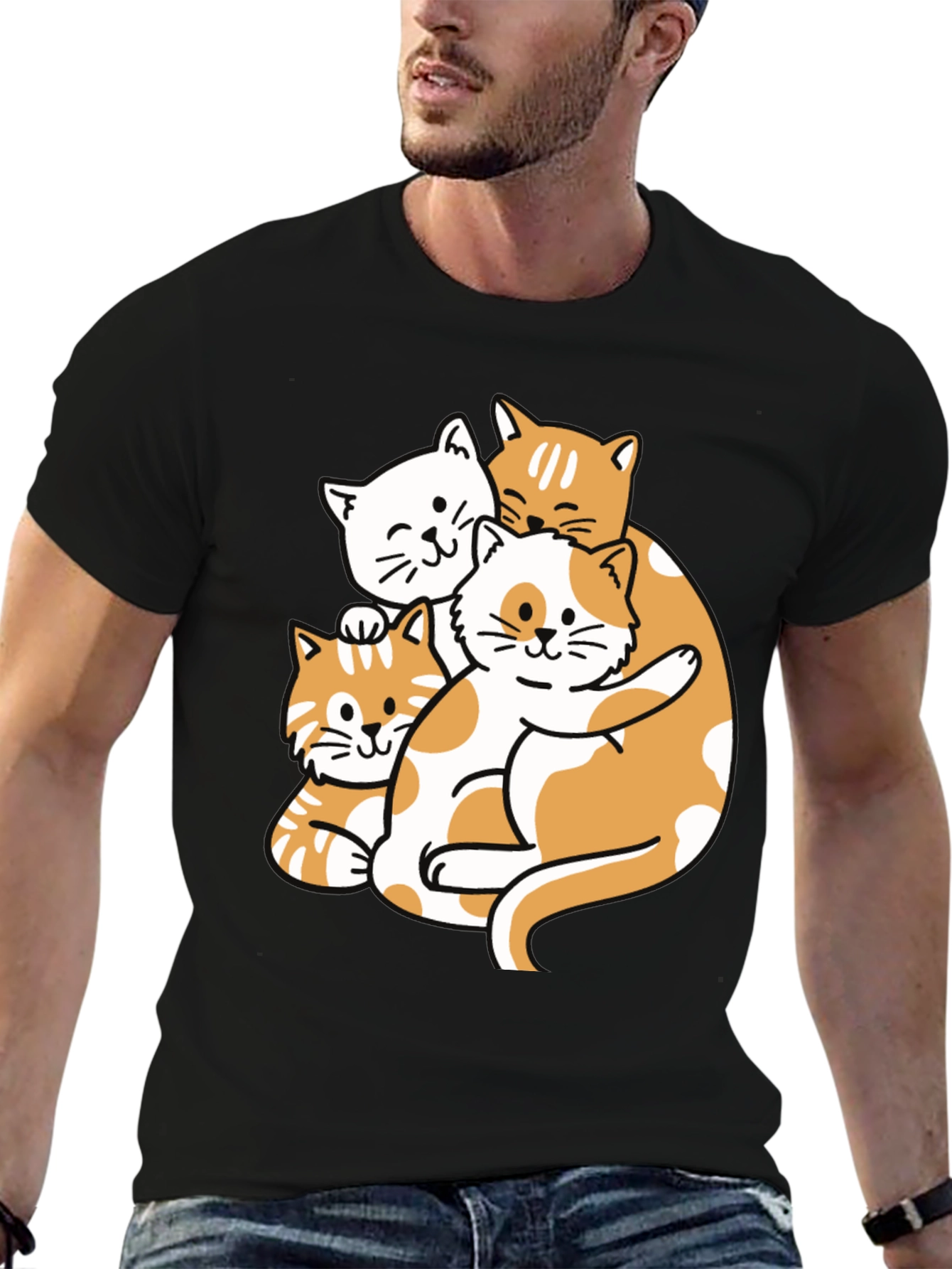 Cute Cat Pileup Graphic T-Shirt - Unisex Black Tee