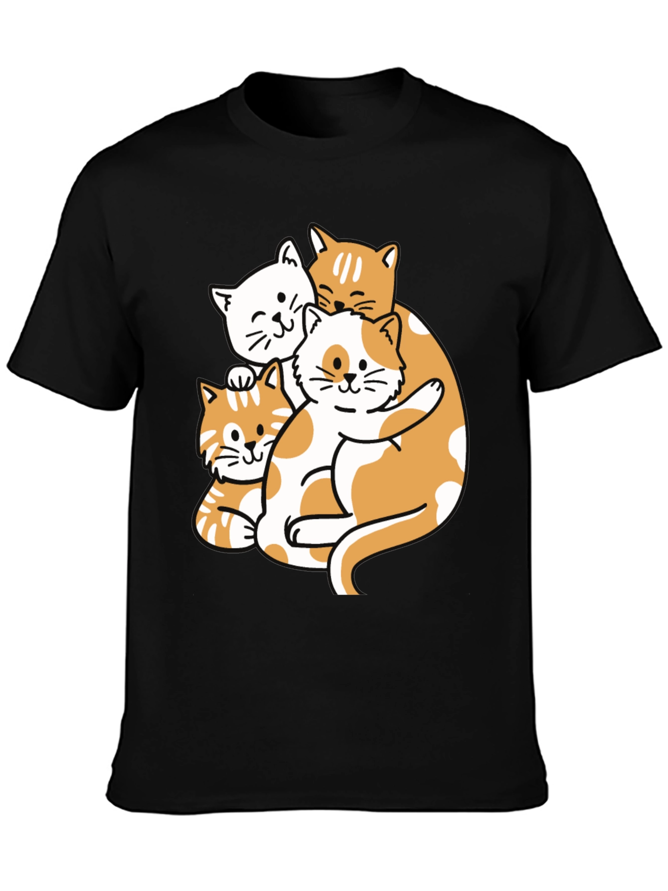 Cute Cat Pileup Graphic T-Shirt - Unisex Black Tee