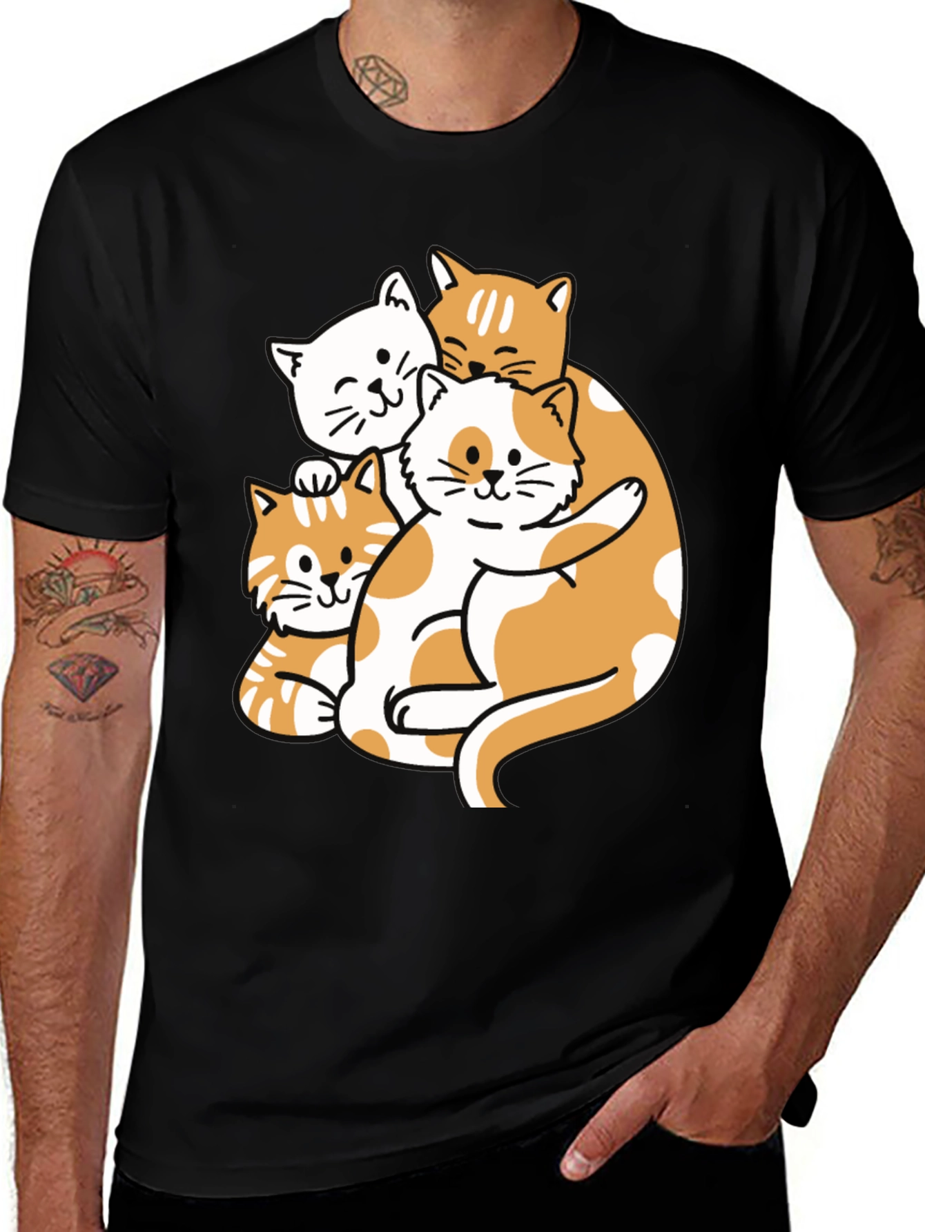 Cute Cat Pileup Graphic T-Shirt - Unisex Black Tee