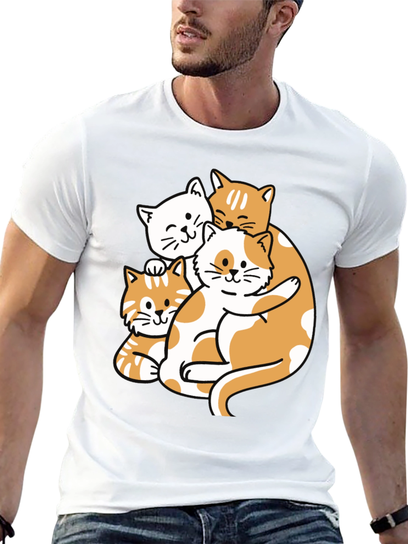 Cute Cat Pileup Graphic T-Shirt - Unisex Black Tee