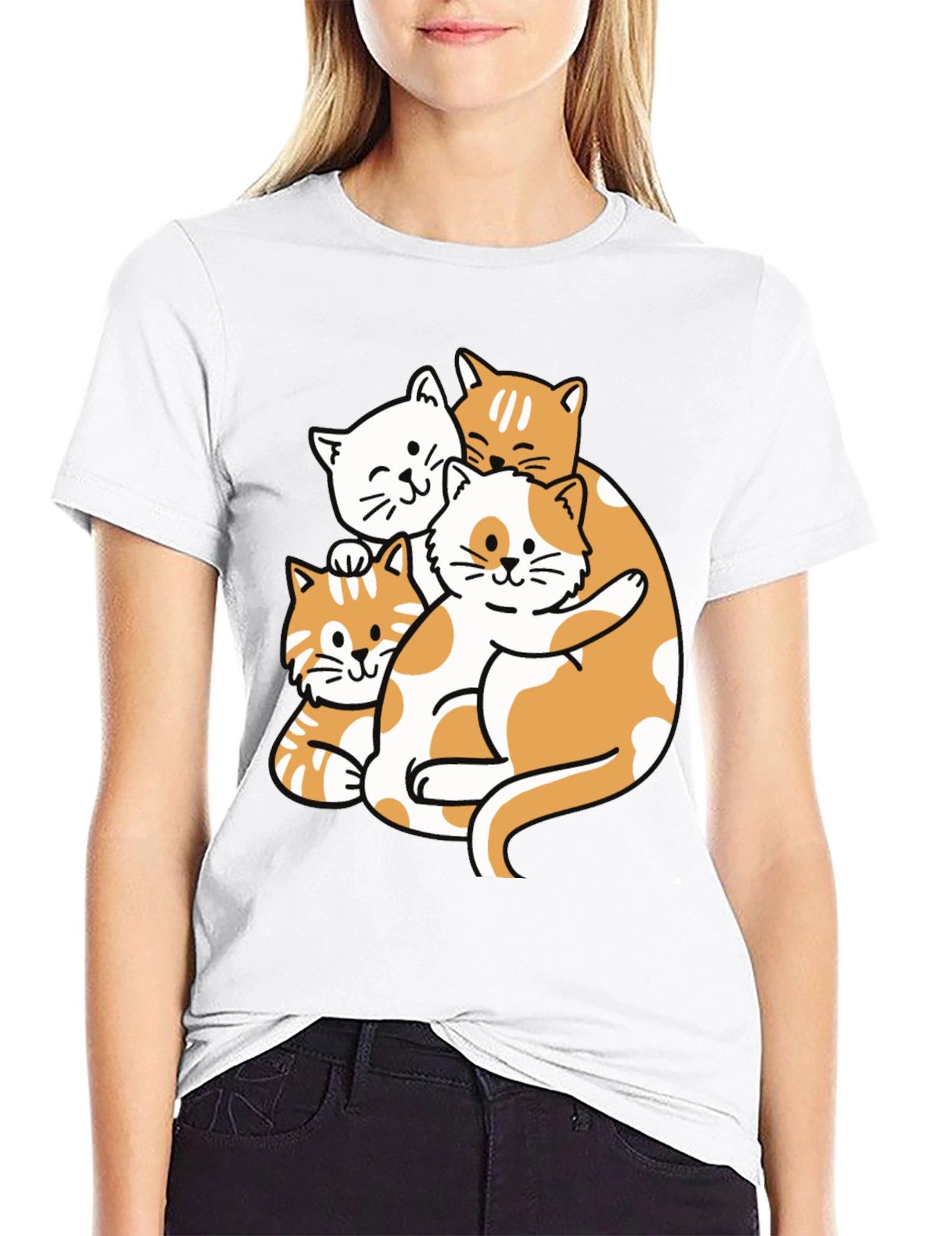 Cute Cat Pileup Graphic T-Shirt - Unisex Black Tee