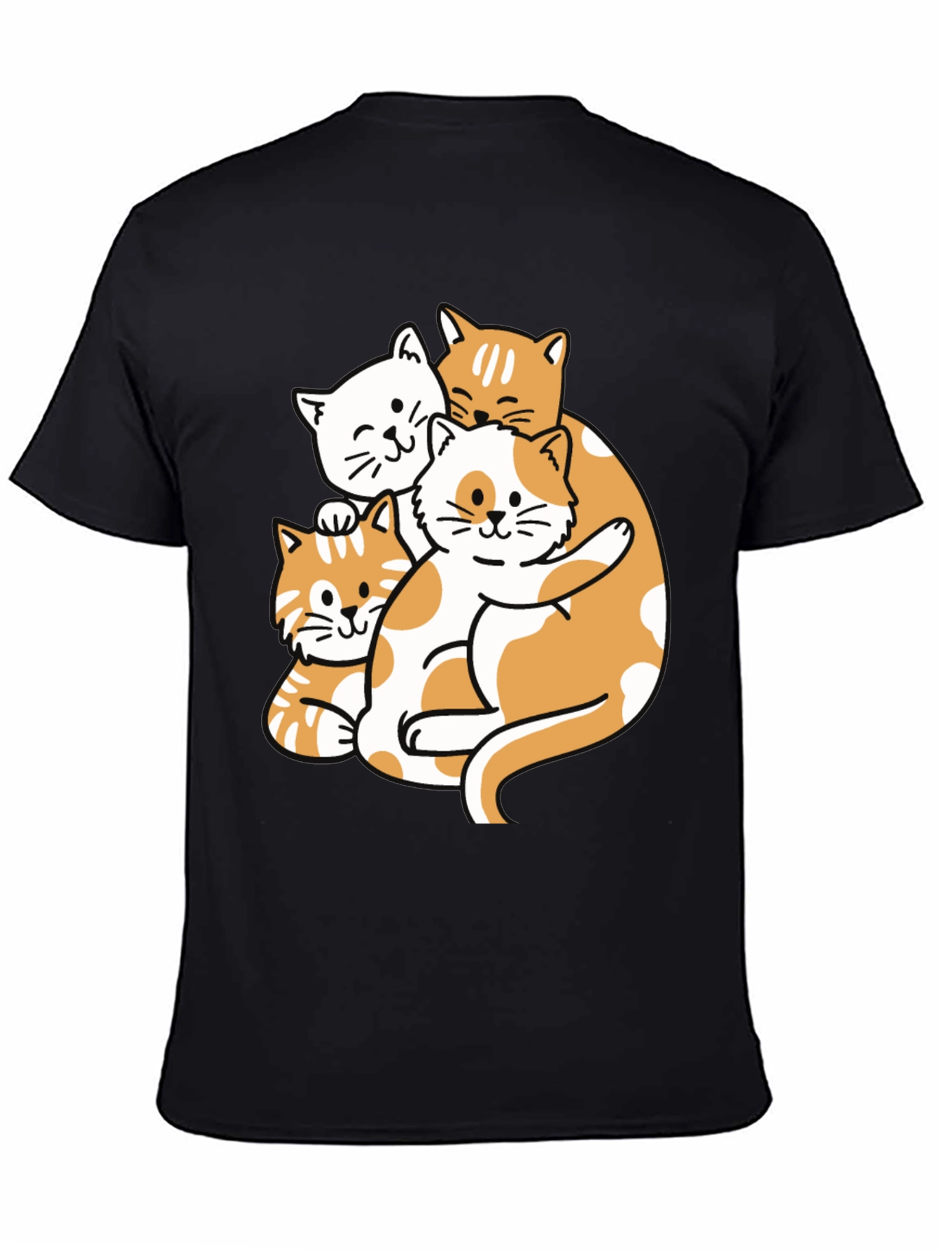 Cute Cat Pileup Graphic T-Shirt - Unisex Black Tee