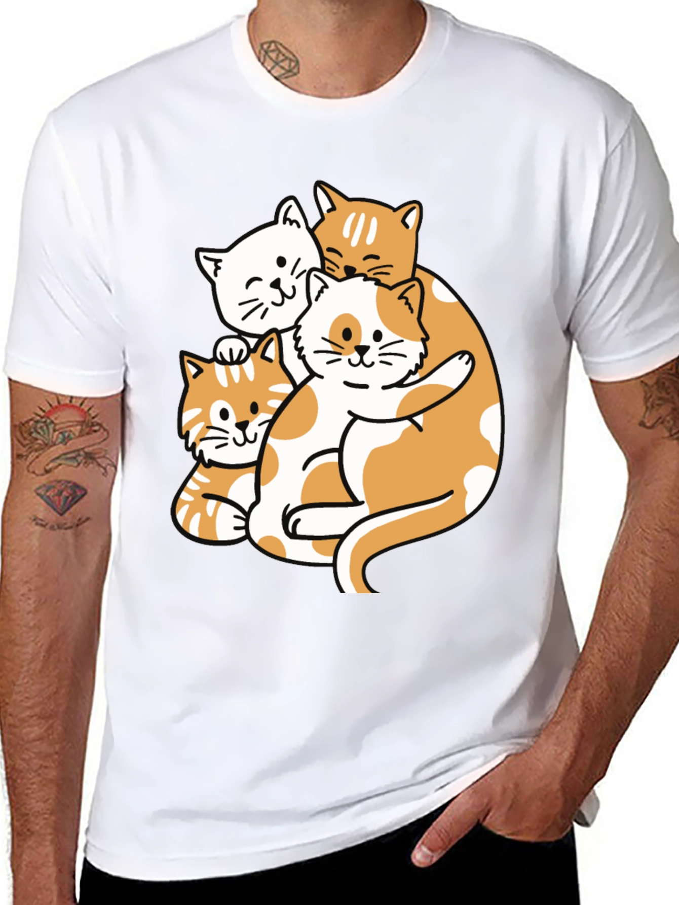 Cute Cat Pileup Graphic T-Shirt - Unisex Black Tee