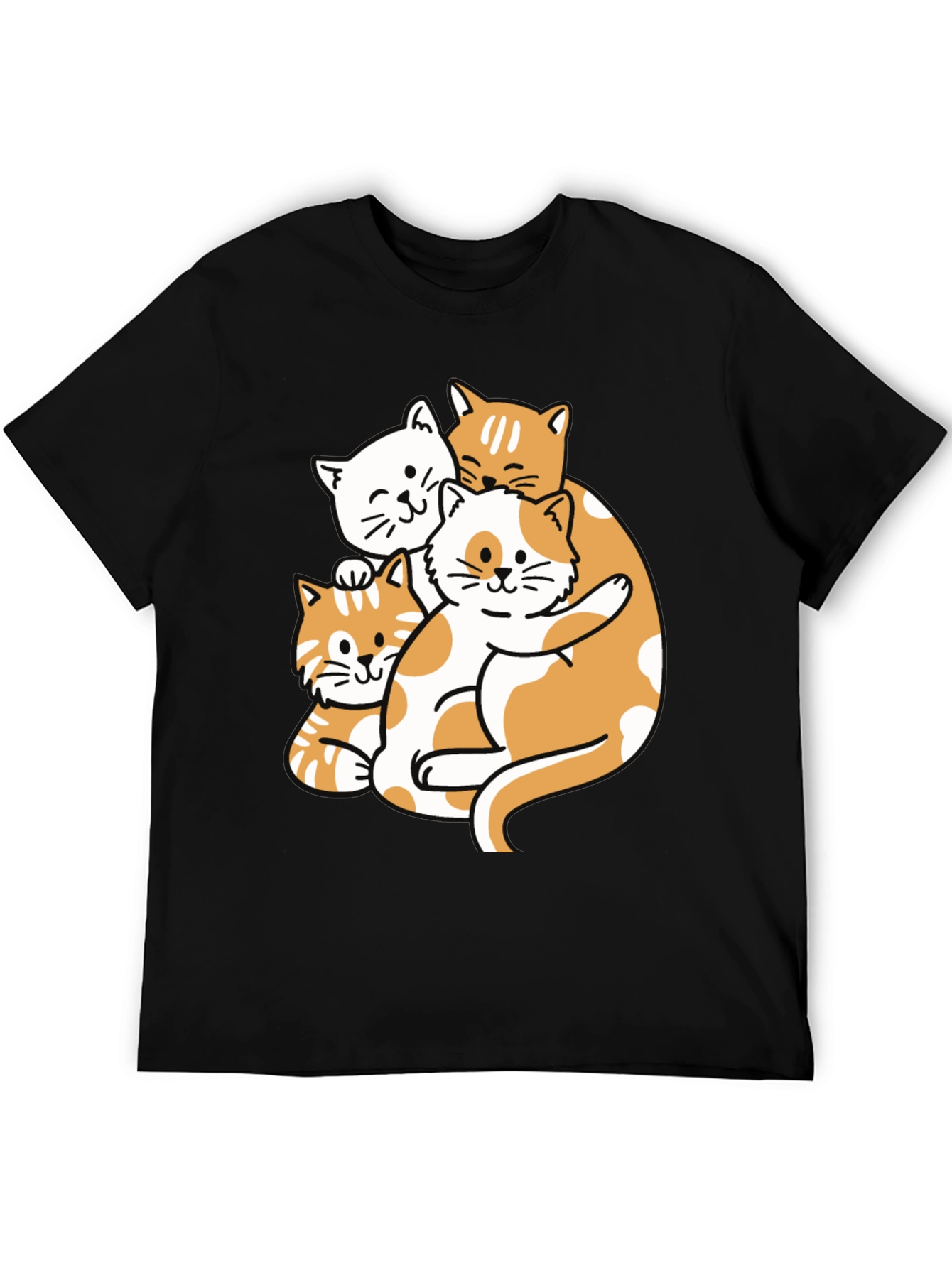 Cute Cat Pileup Graphic T-Shirt - Unisex Black Tee