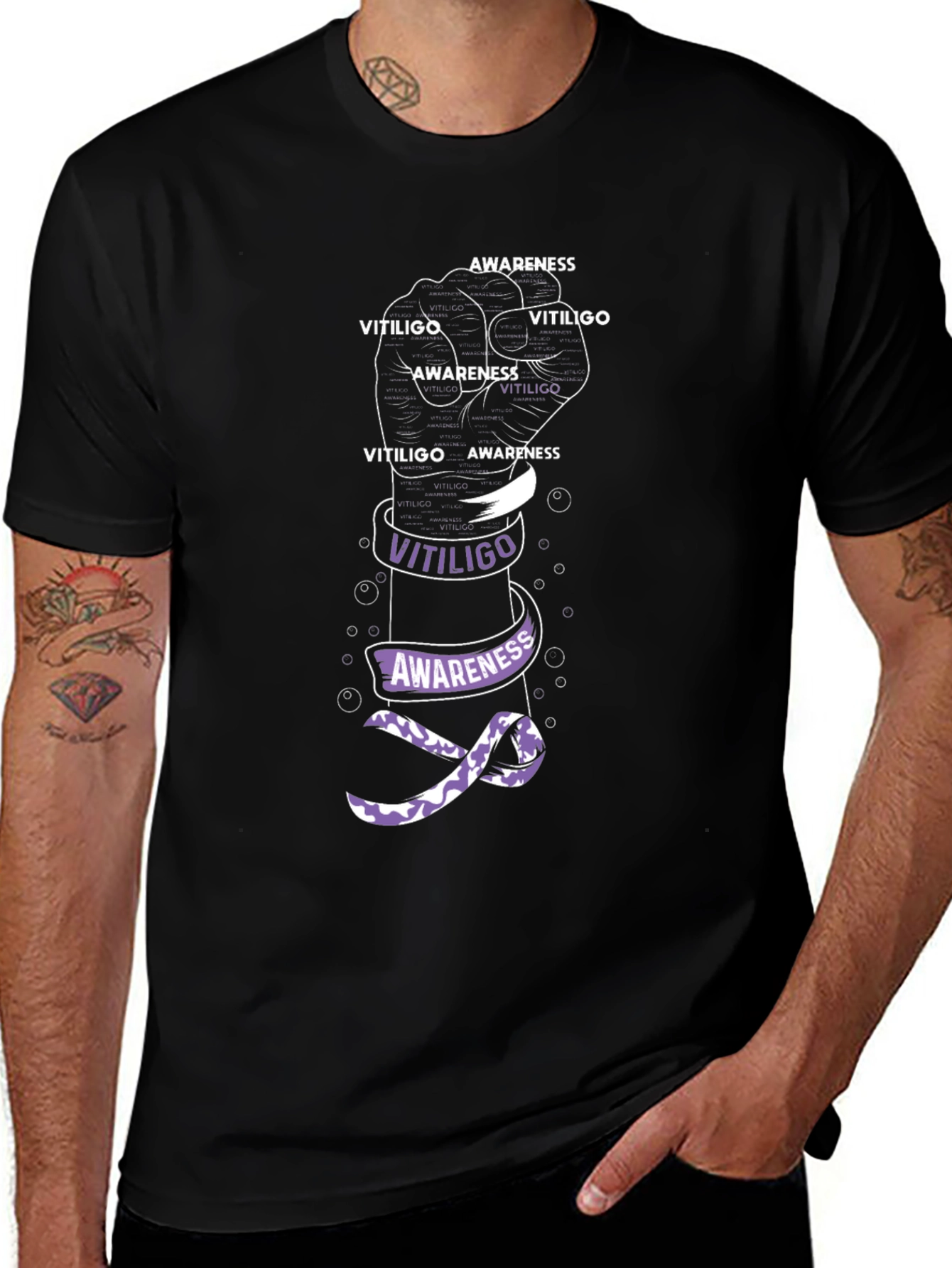 Vitiligo Awareness T-Shirt - Purple Ribbon Graphic Tee