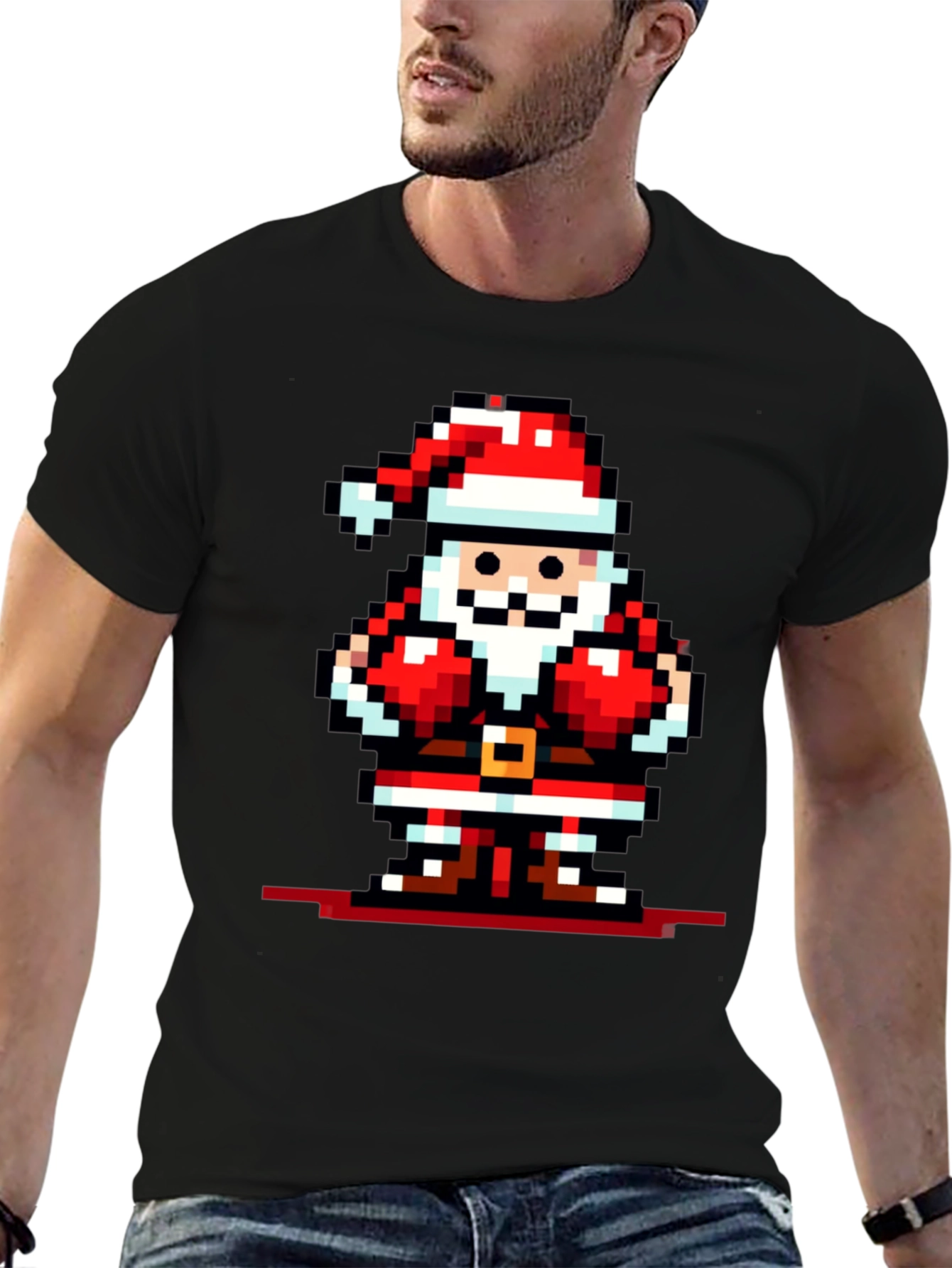 Pixel Santa Graphic Tee - Black