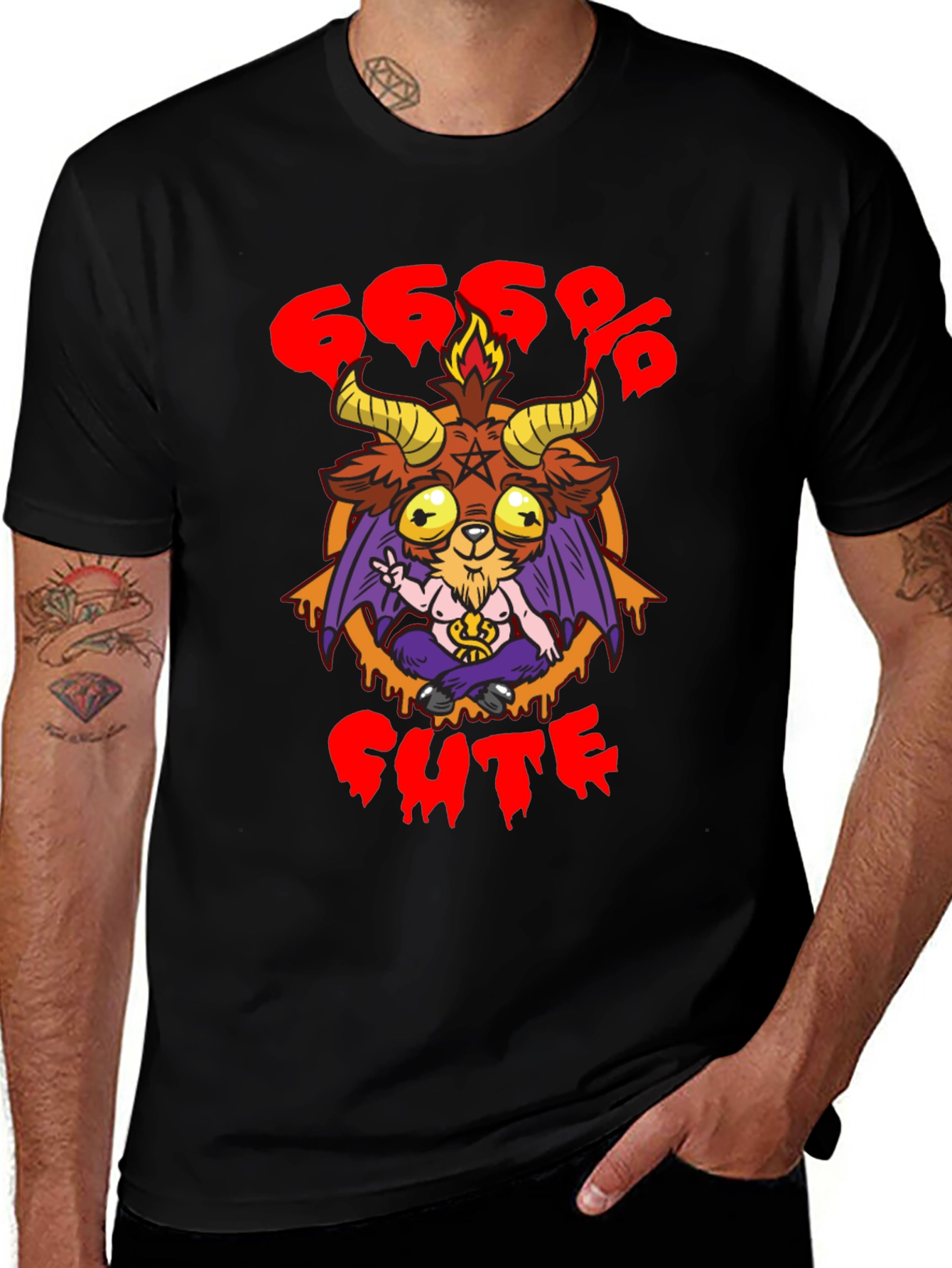 666% Cute Baphomet Graphic Tee - Black Cotton