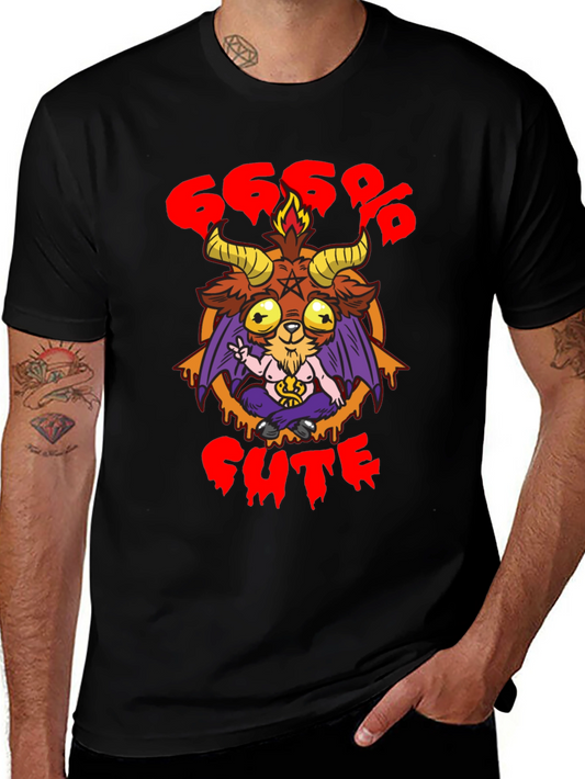666% Cute Baphomet Graphic Tee - Black Cotton