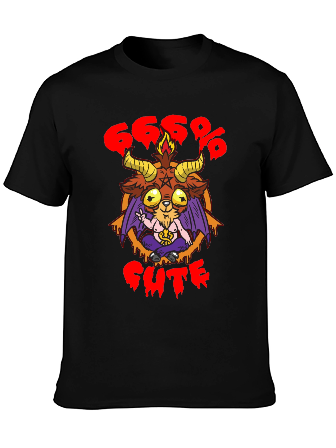 666% Cute Baphomet Graphic Tee - Black Cotton