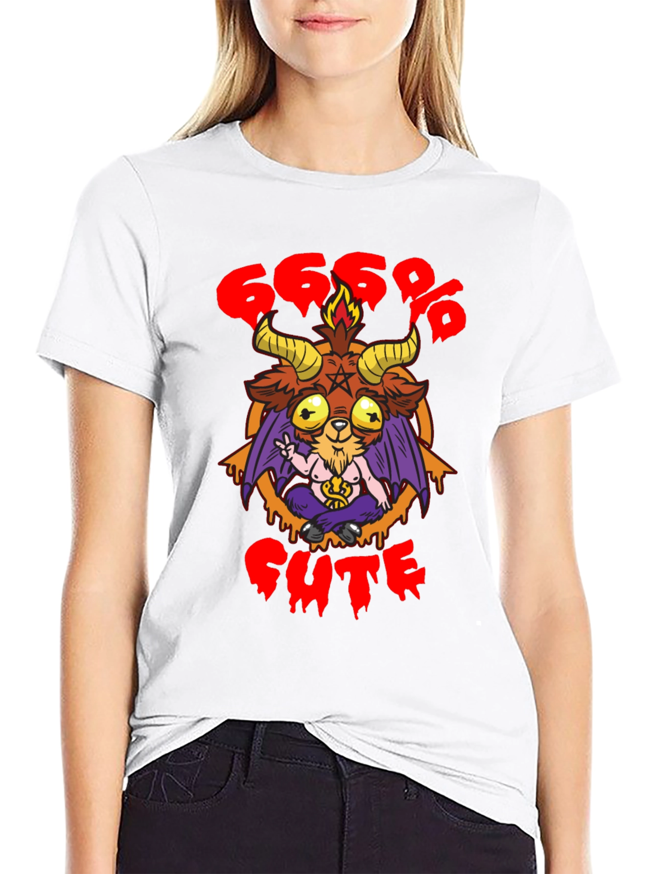 666% Cute Baphomet Graphic Tee - Black Cotton