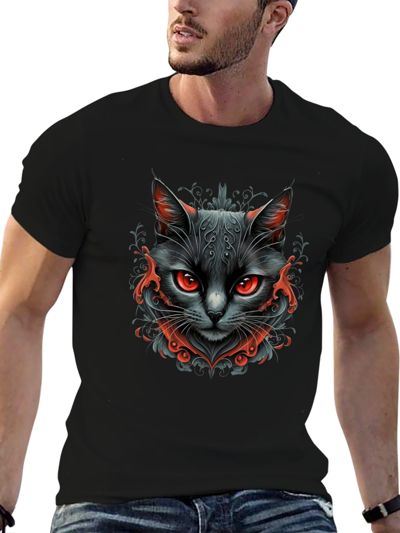 Black Cat Graphic Tee - Mens Stylish T-Shirt