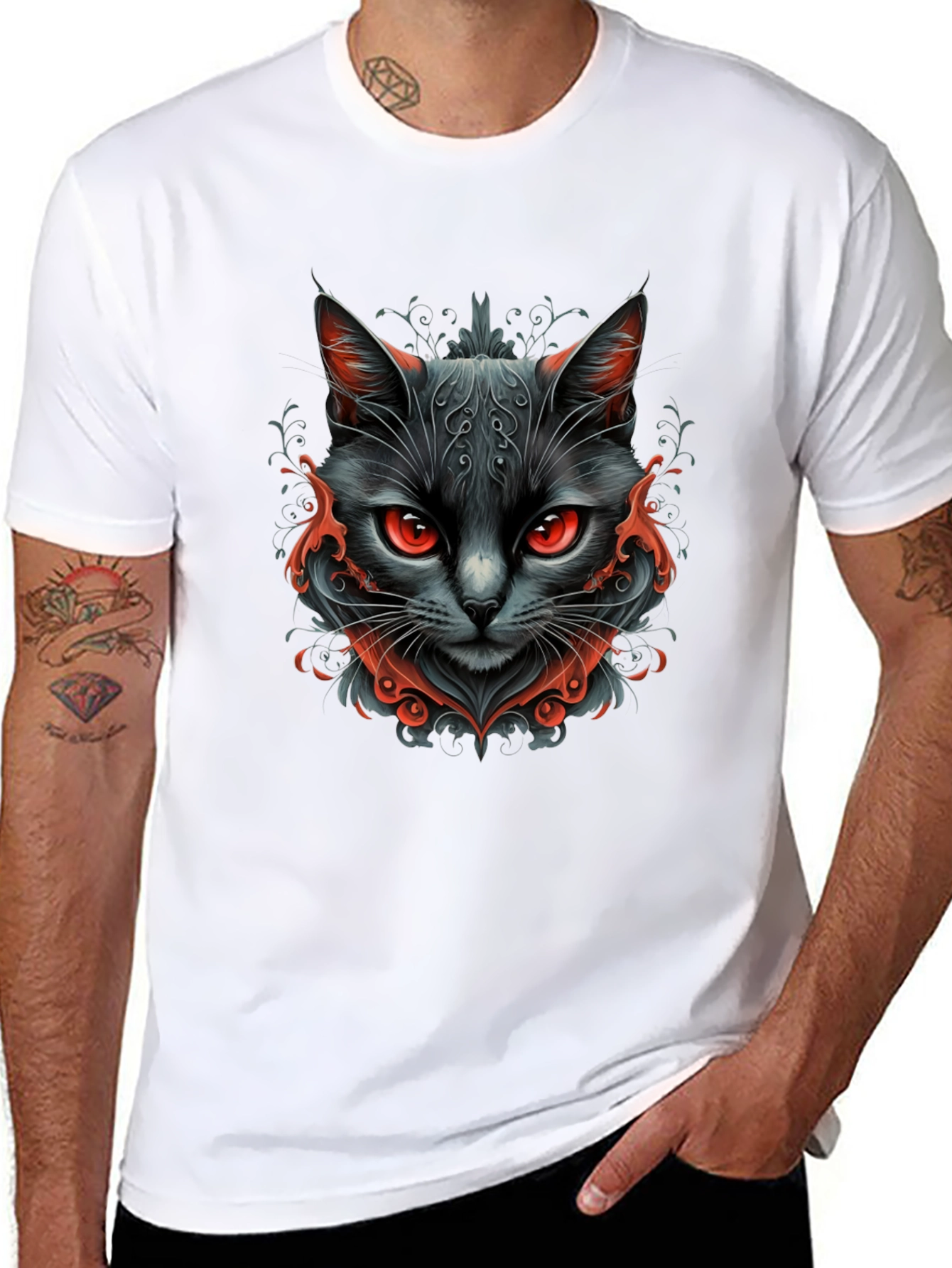 Black Cat Graphic Tee - Mens Stylish T-Shirt