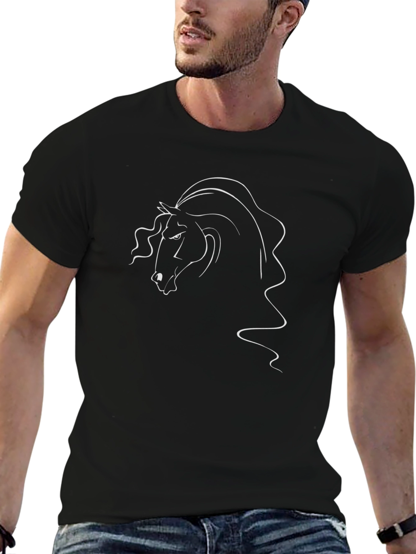 Horse Head Outline Black T-Shirt