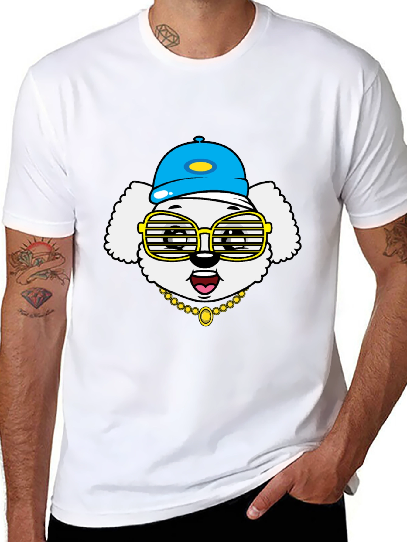 Dog Wearing Hat & Glasses T-Shirt