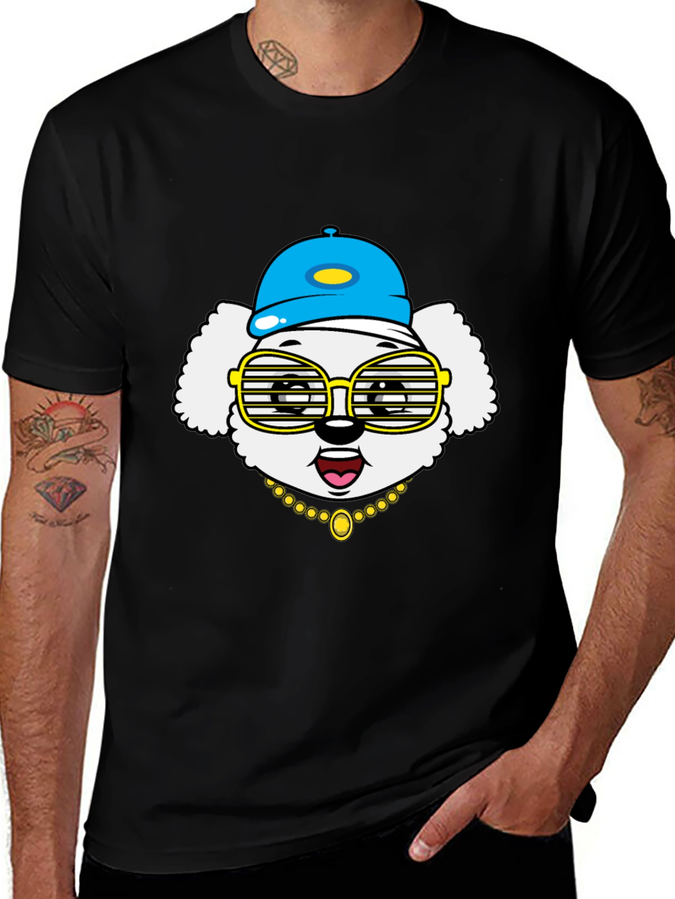Dog Wearing Hat & Glasses T-Shirt