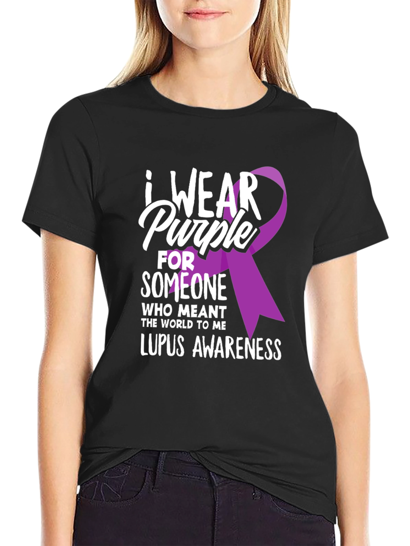 Lupus Awareness T-Shirt - I Wear Purple Ribbon