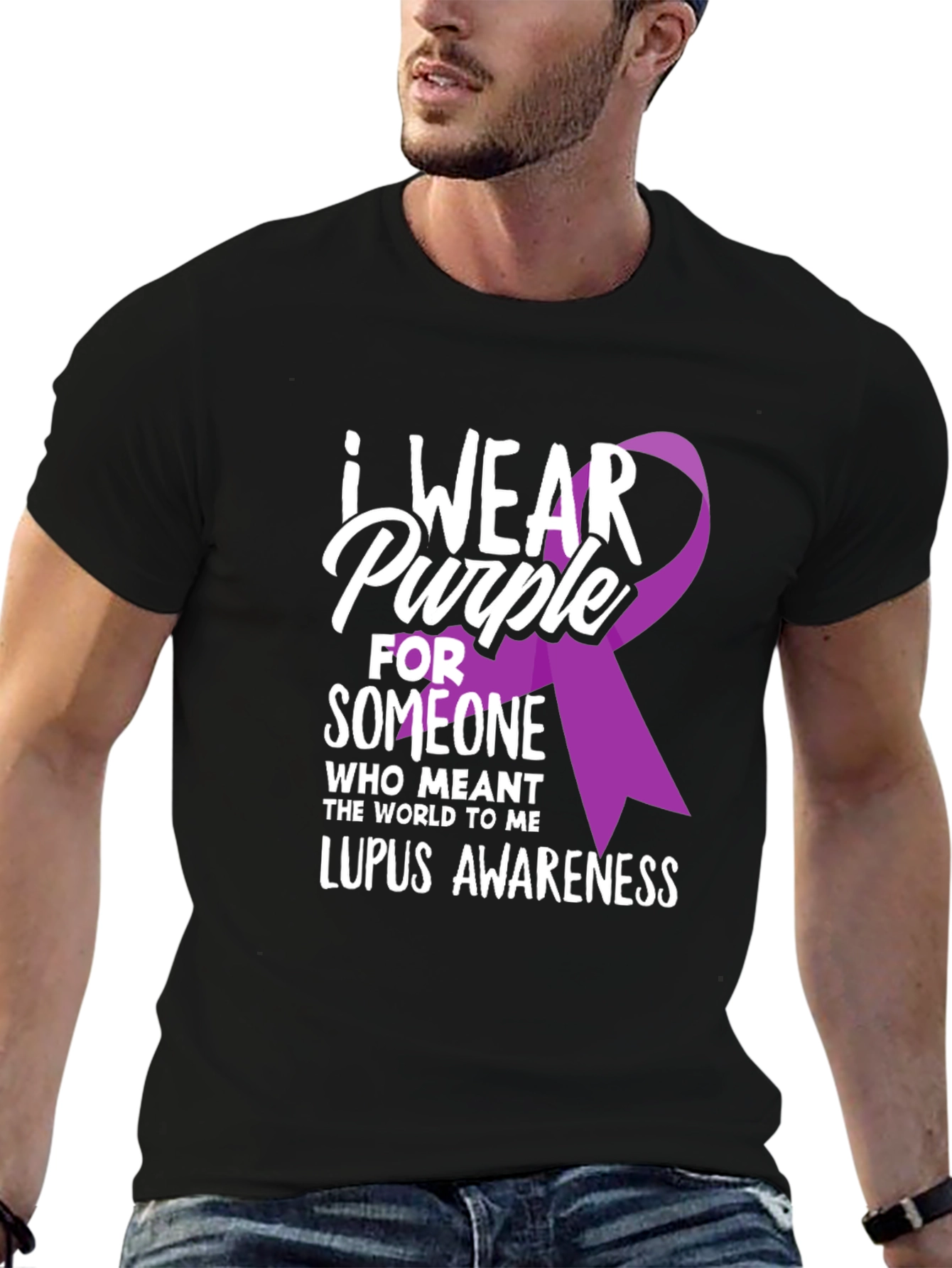 Lupus Awareness T-Shirt - I Wear Purple Ribbon