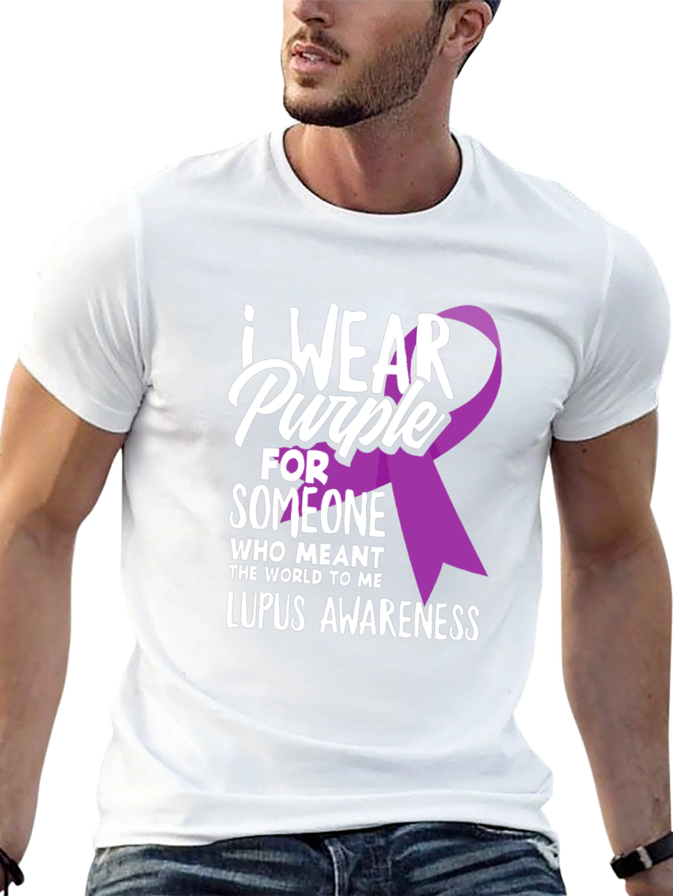 Lupus Awareness T-Shirt - I Wear Purple Ribbon