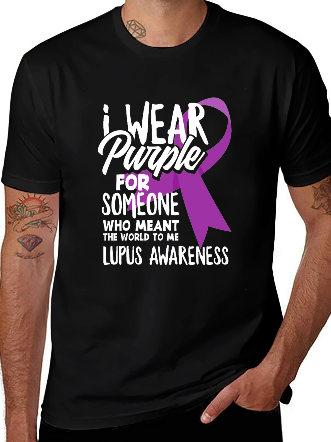 Lupus Awareness T-Shirt - I Wear Purple Ribbon
