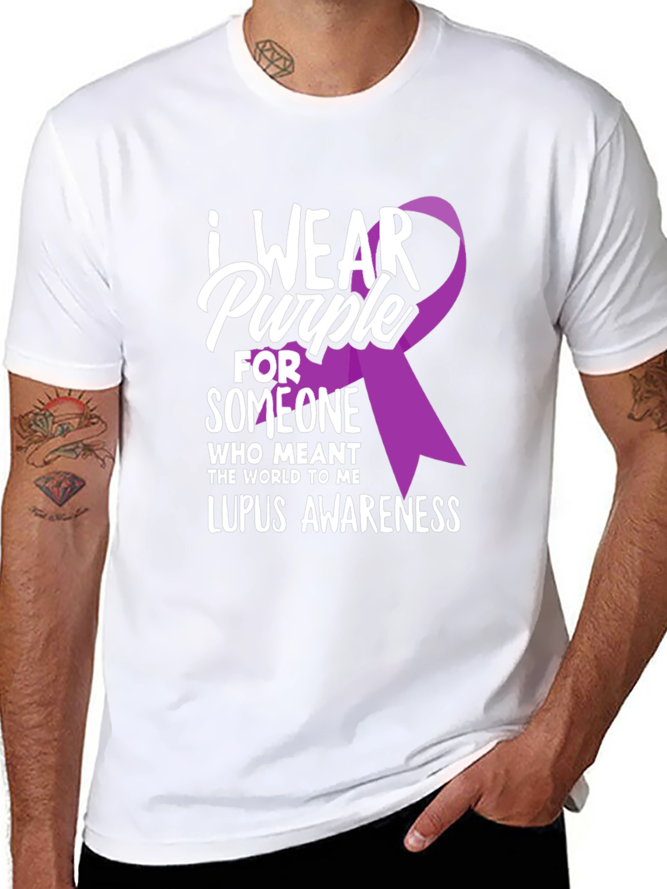 Lupus Awareness T-Shirt - I Wear Purple Ribbon