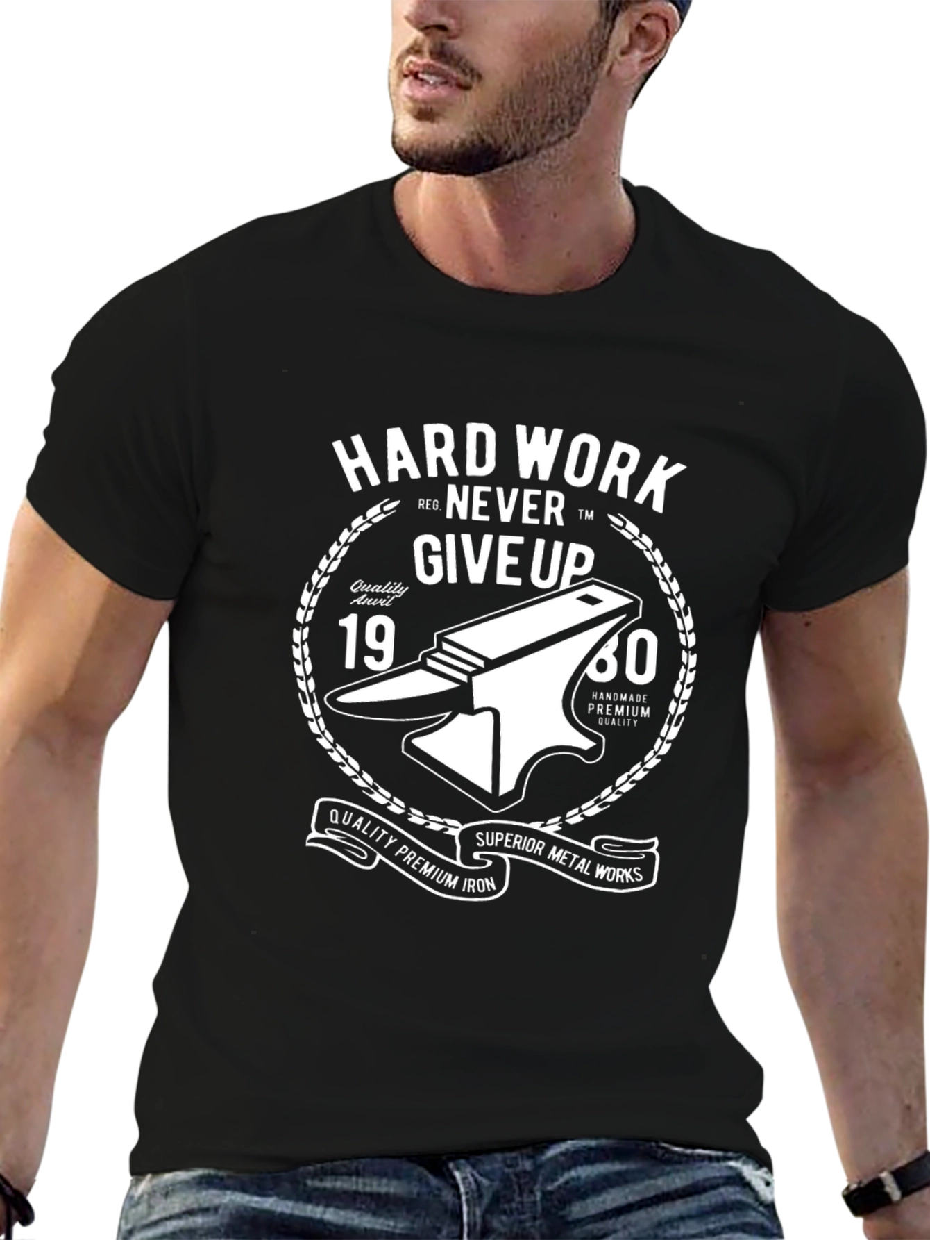 Hard Work Never Give Up Black T-Shirt