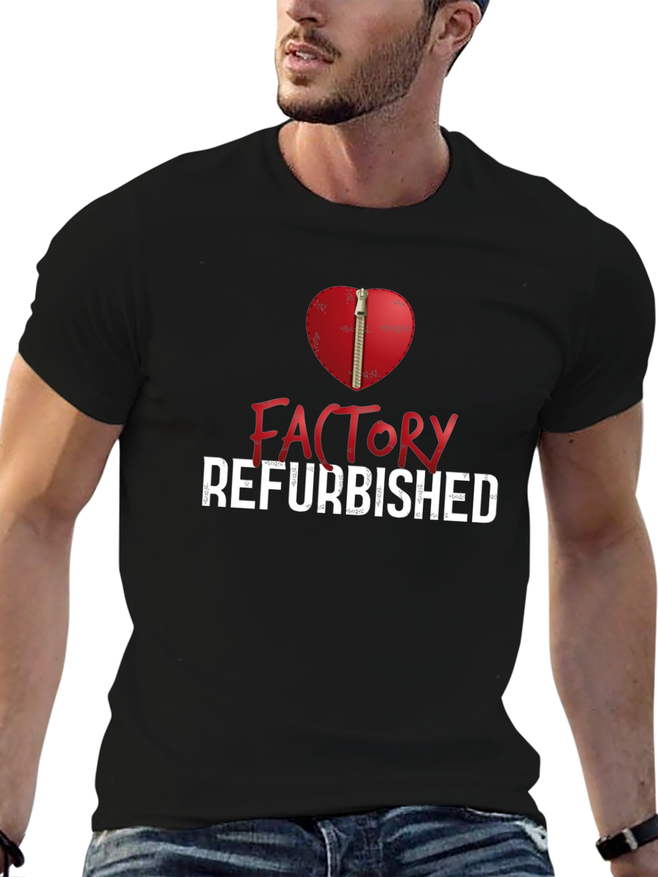 Factory Refurbished Heart Zipper Graphic T-Shirt