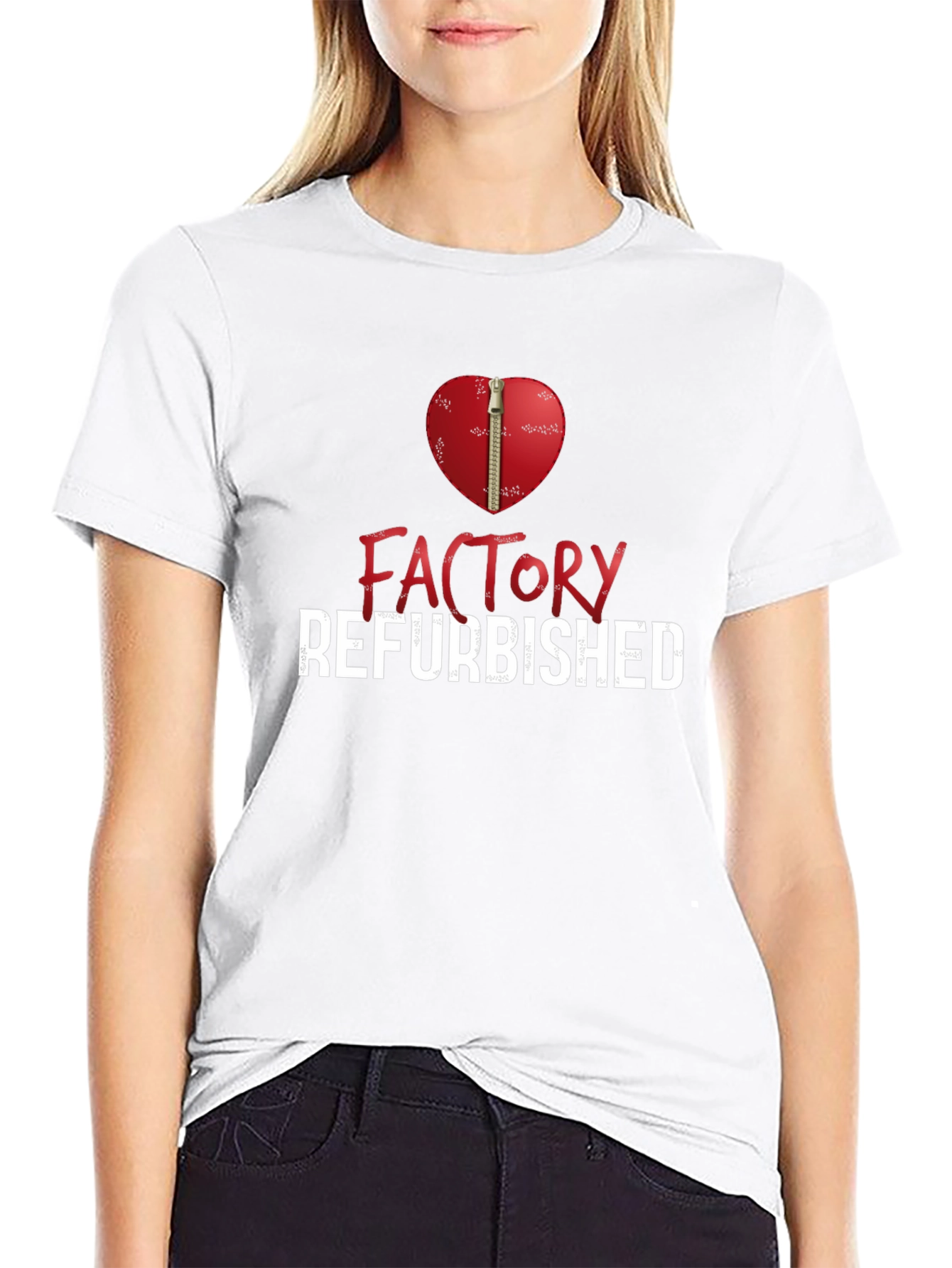 Factory Refurbished Heart Zipper Graphic T-Shirt