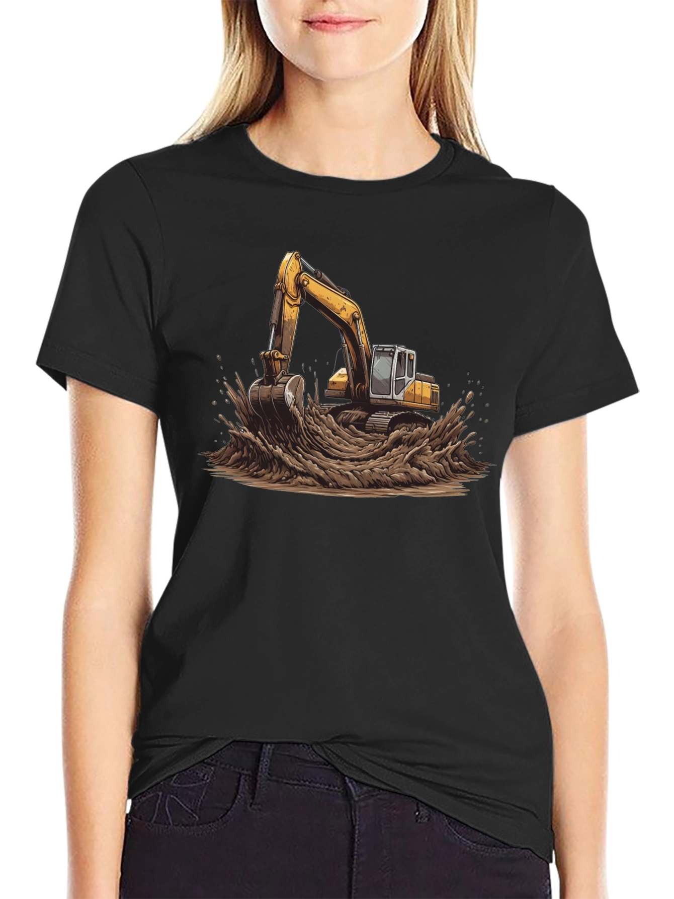 Excavator in Mud Graphic T-Shirt - Black
