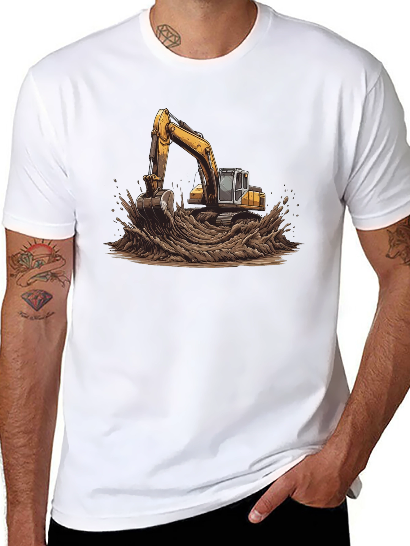 Excavator in Mud Graphic T-Shirt - Black