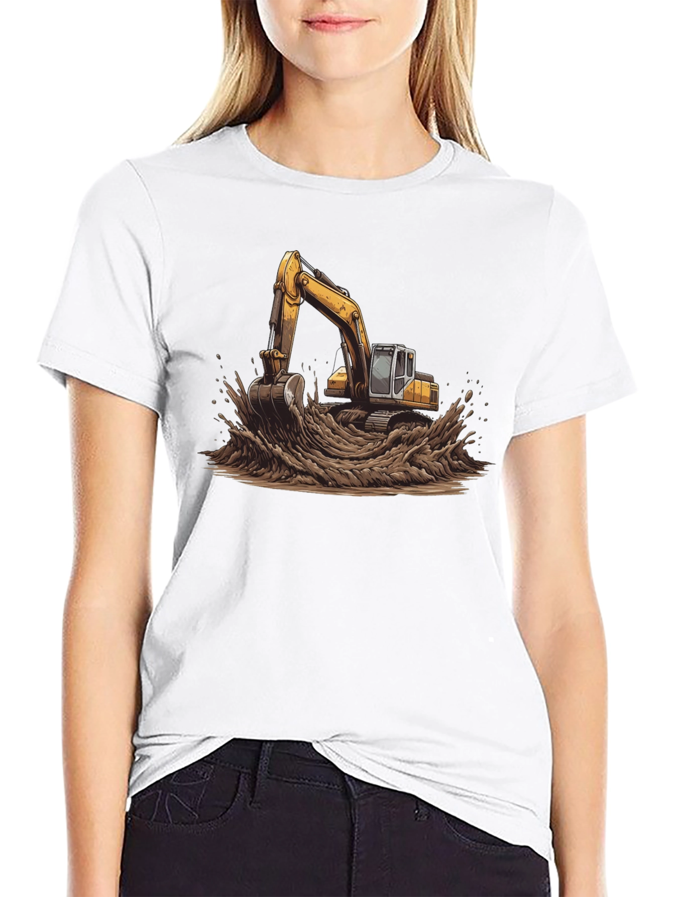 Excavator in Mud Graphic T-Shirt - Black