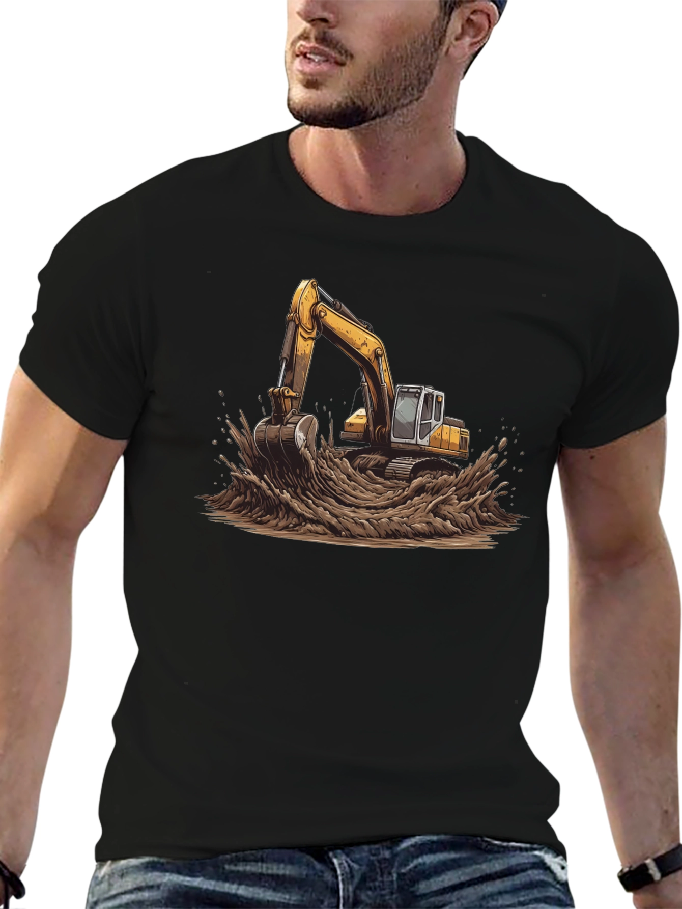 Excavator in Mud Graphic T-Shirt - Black
