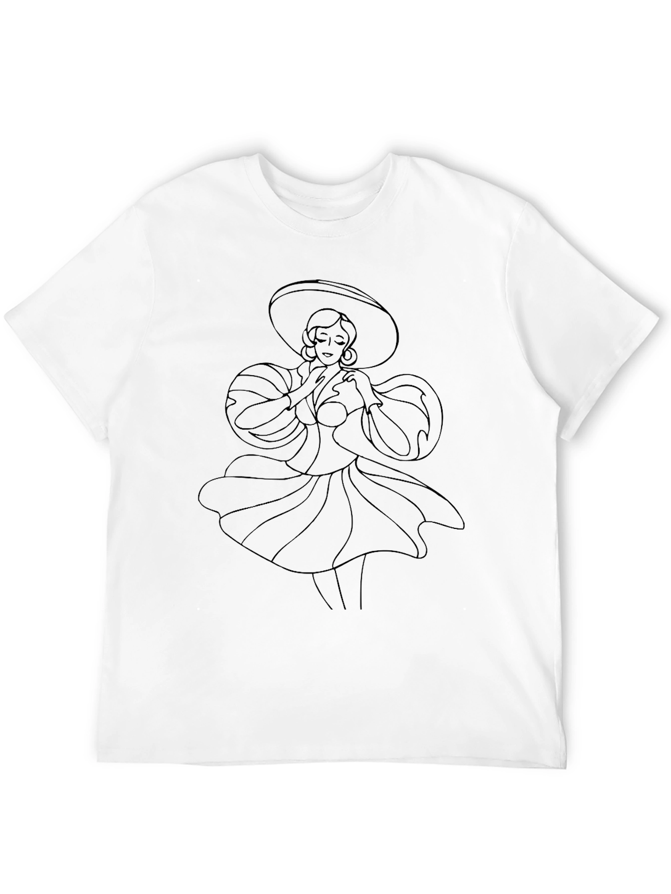 Elegant Woman Line Art Black T-Shirt