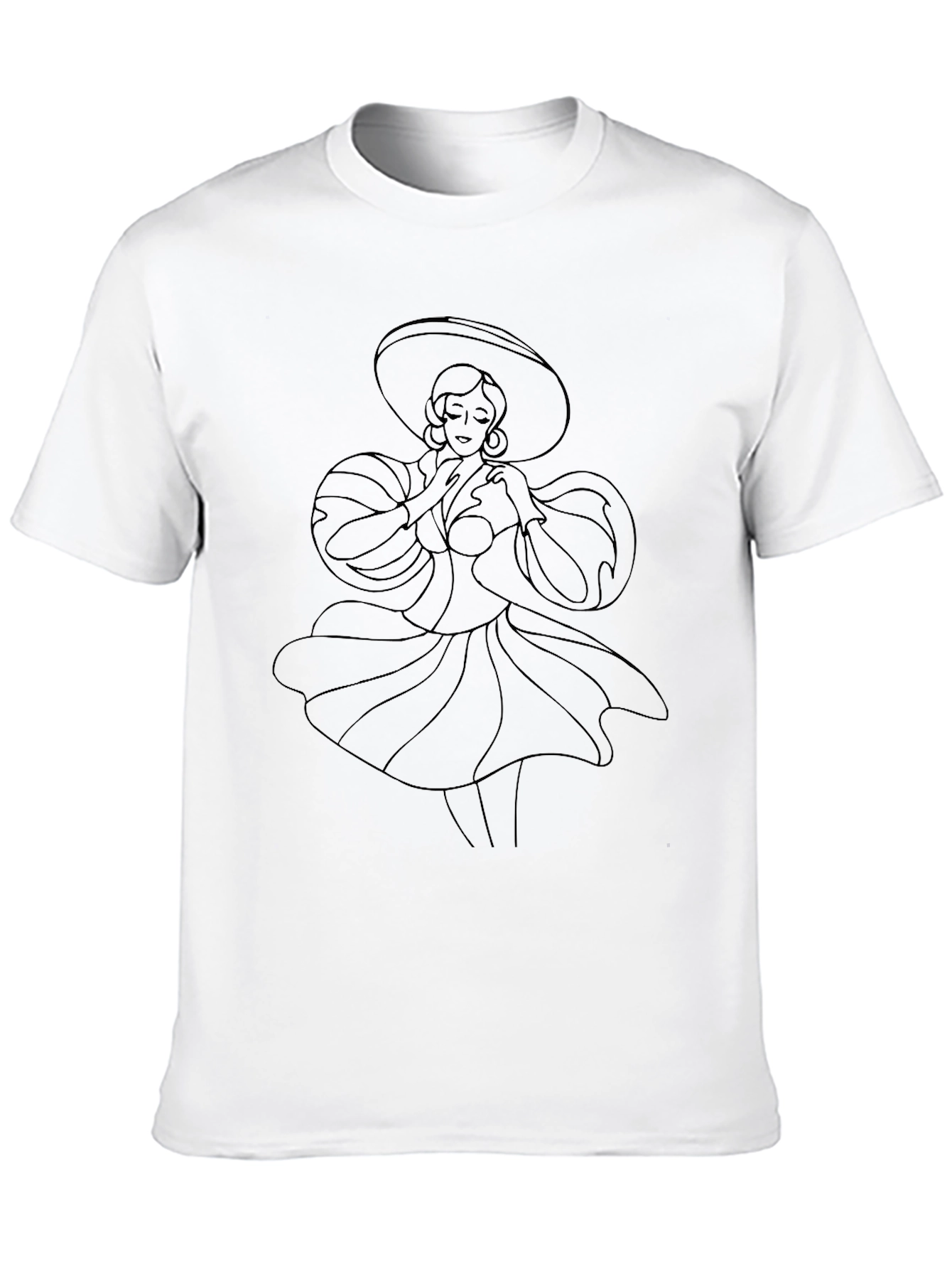 Elegant Woman Line Art Black T-Shirt