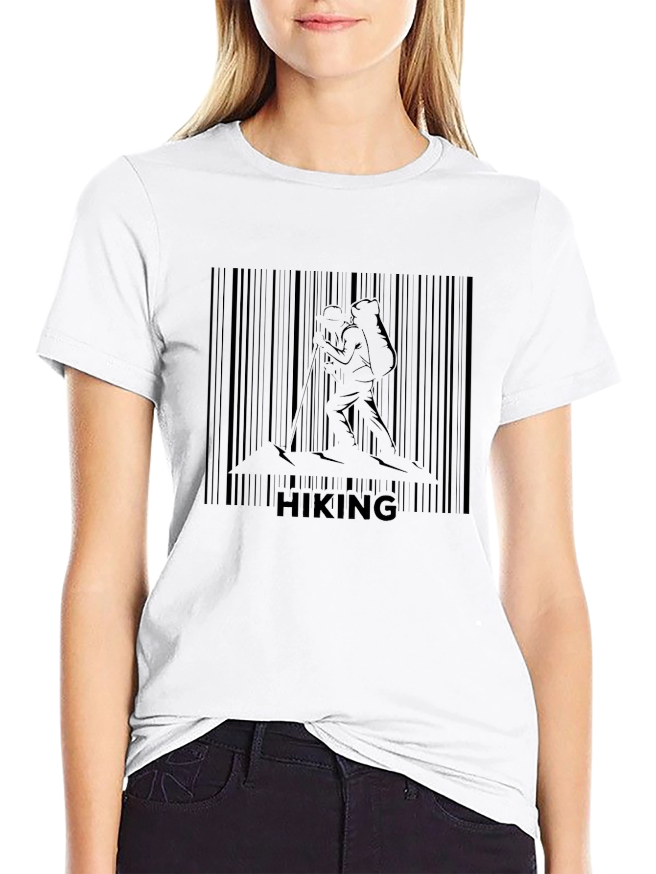 Hiking Barcode Graphic T-Shirt - Black