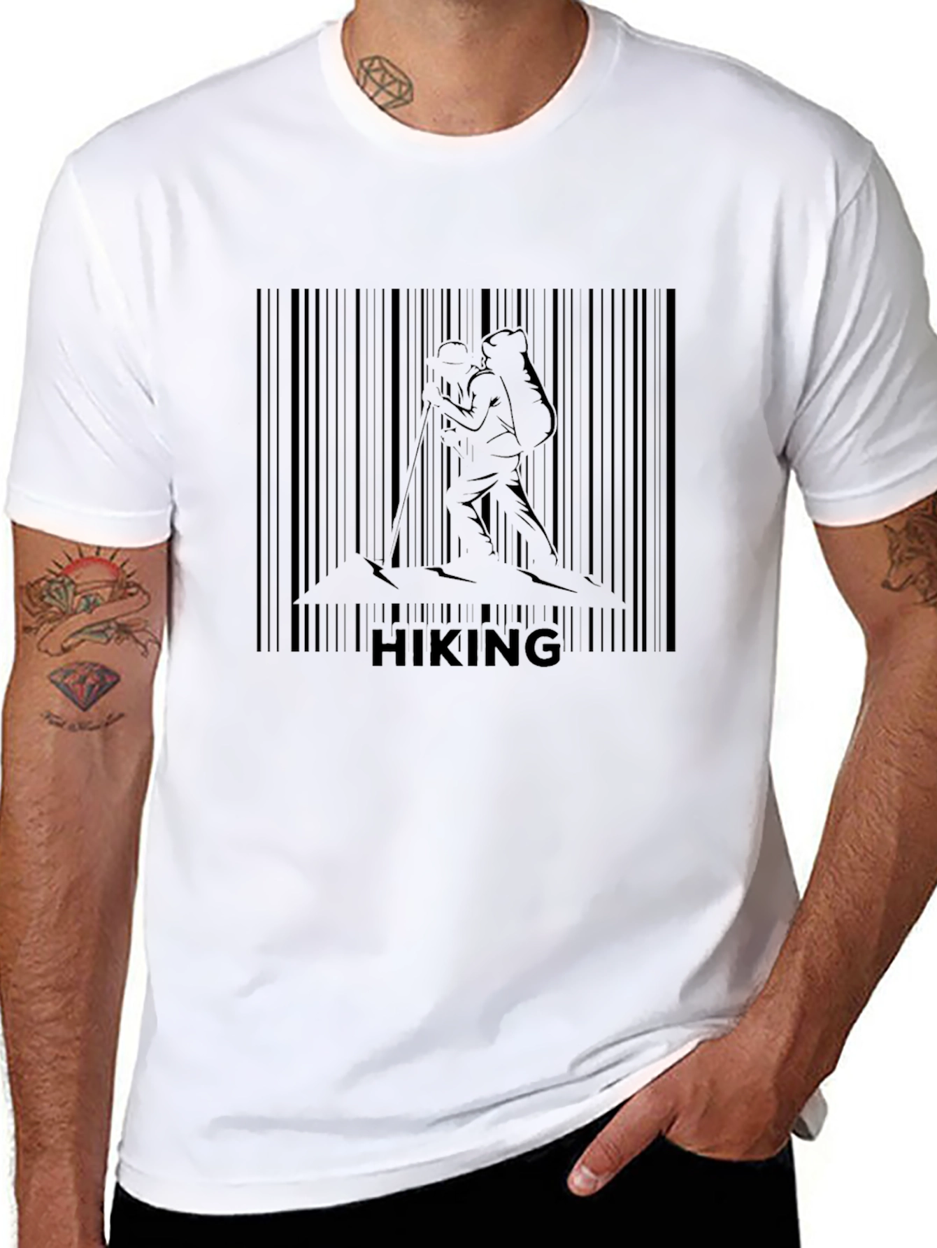 Hiking Barcode Graphic T-Shirt - Black