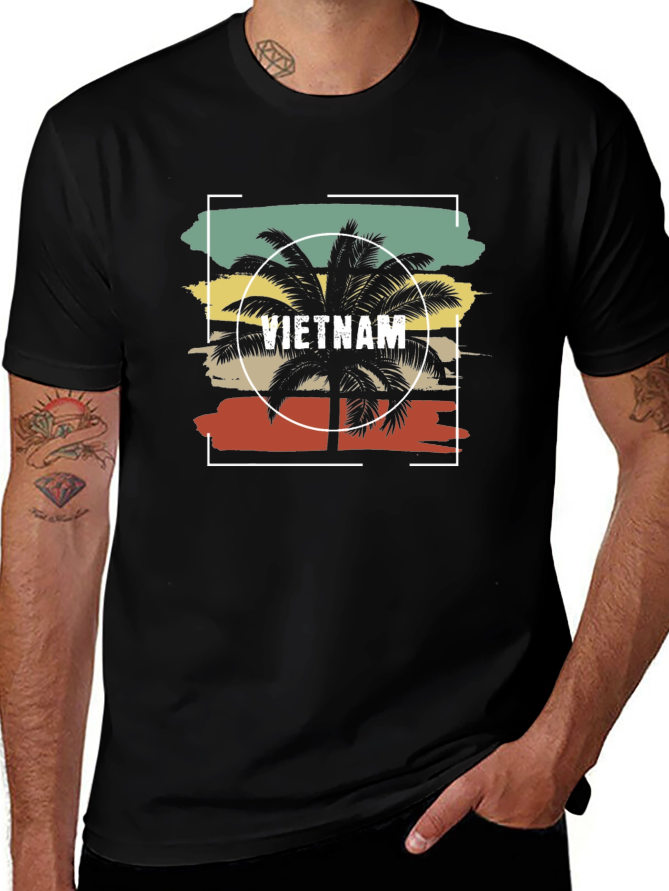 Vietnam Palm Tree Graphic Mens Black T-Shirt