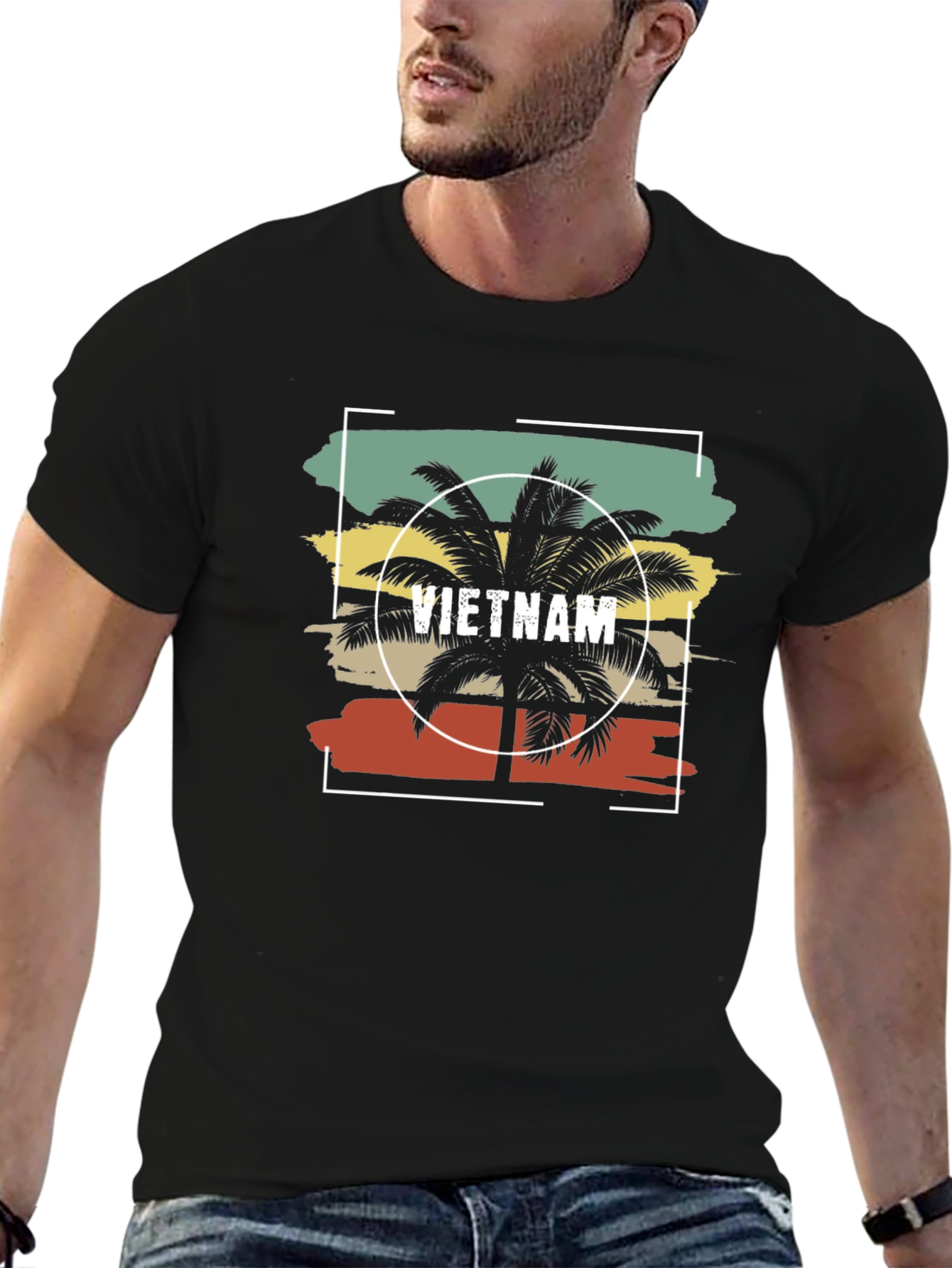 Vietnam Palm Tree Graphic Mens Black T-Shirt