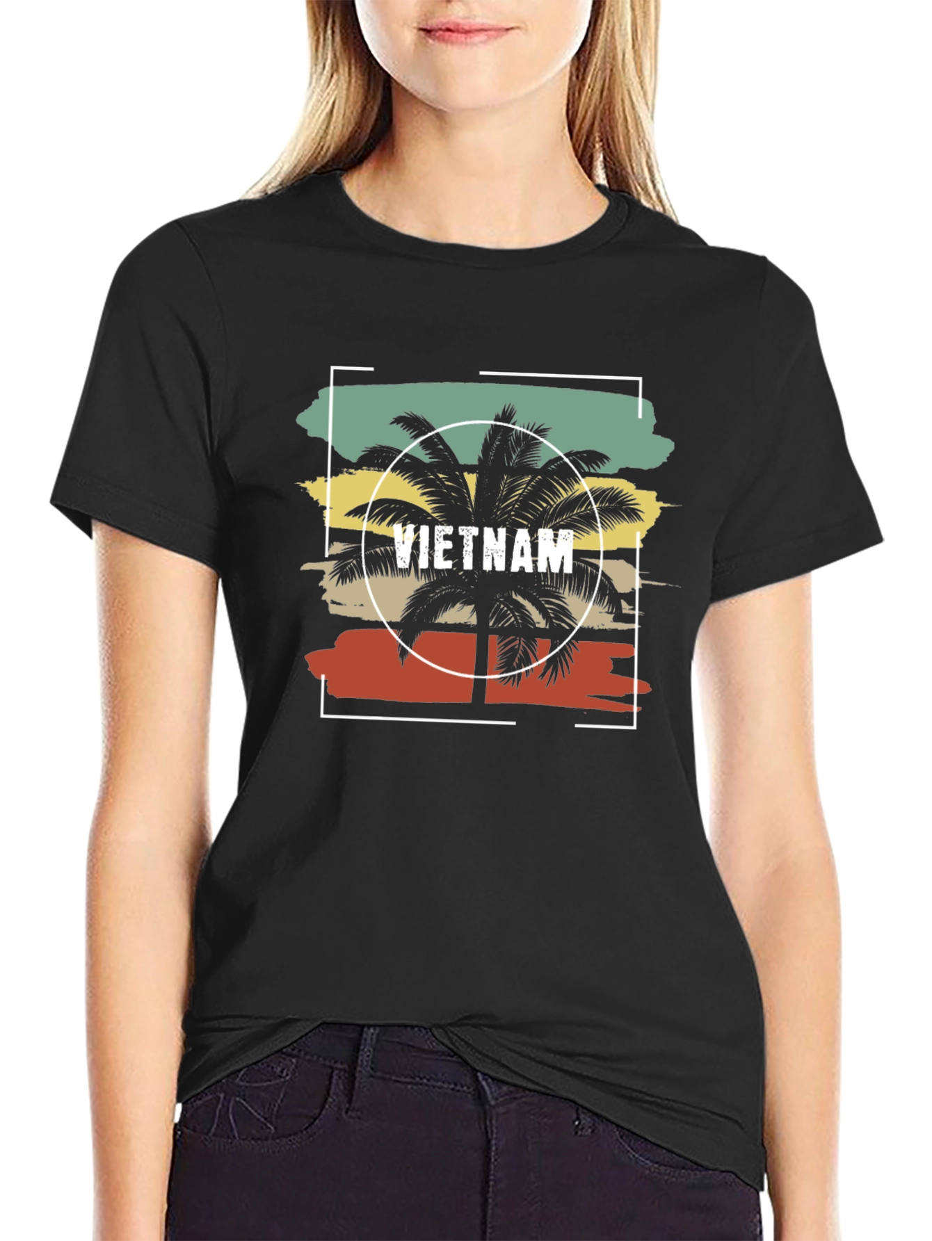 Vietnam Palm Tree Graphic Mens Black T-Shirt
