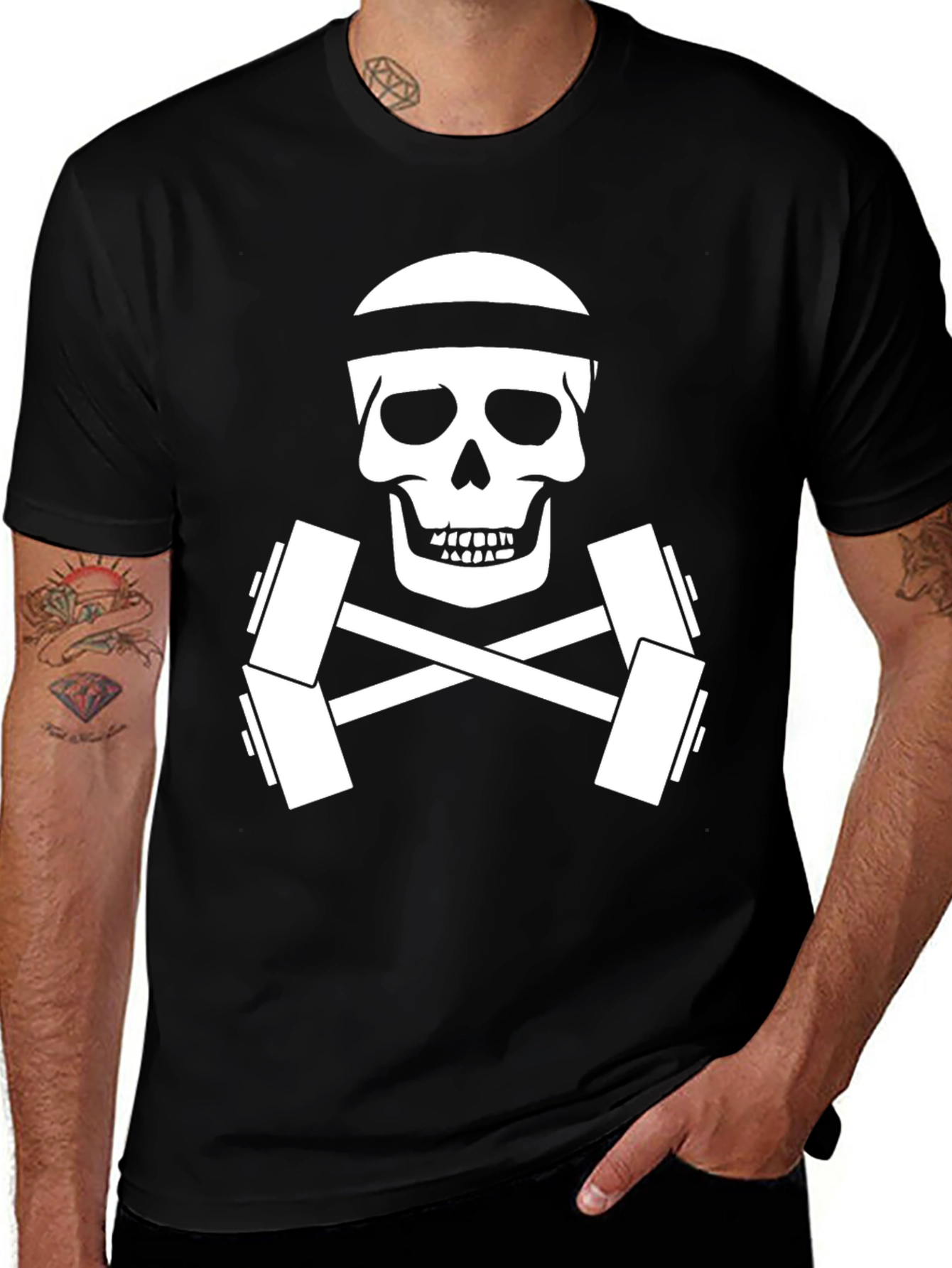 Skull & Dumbbell Gym T-Shirt - Workout Motivation