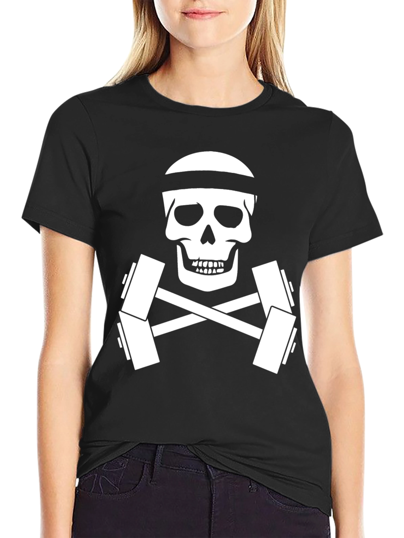 Skull & Dumbbell Gym T-Shirt - Workout Motivation