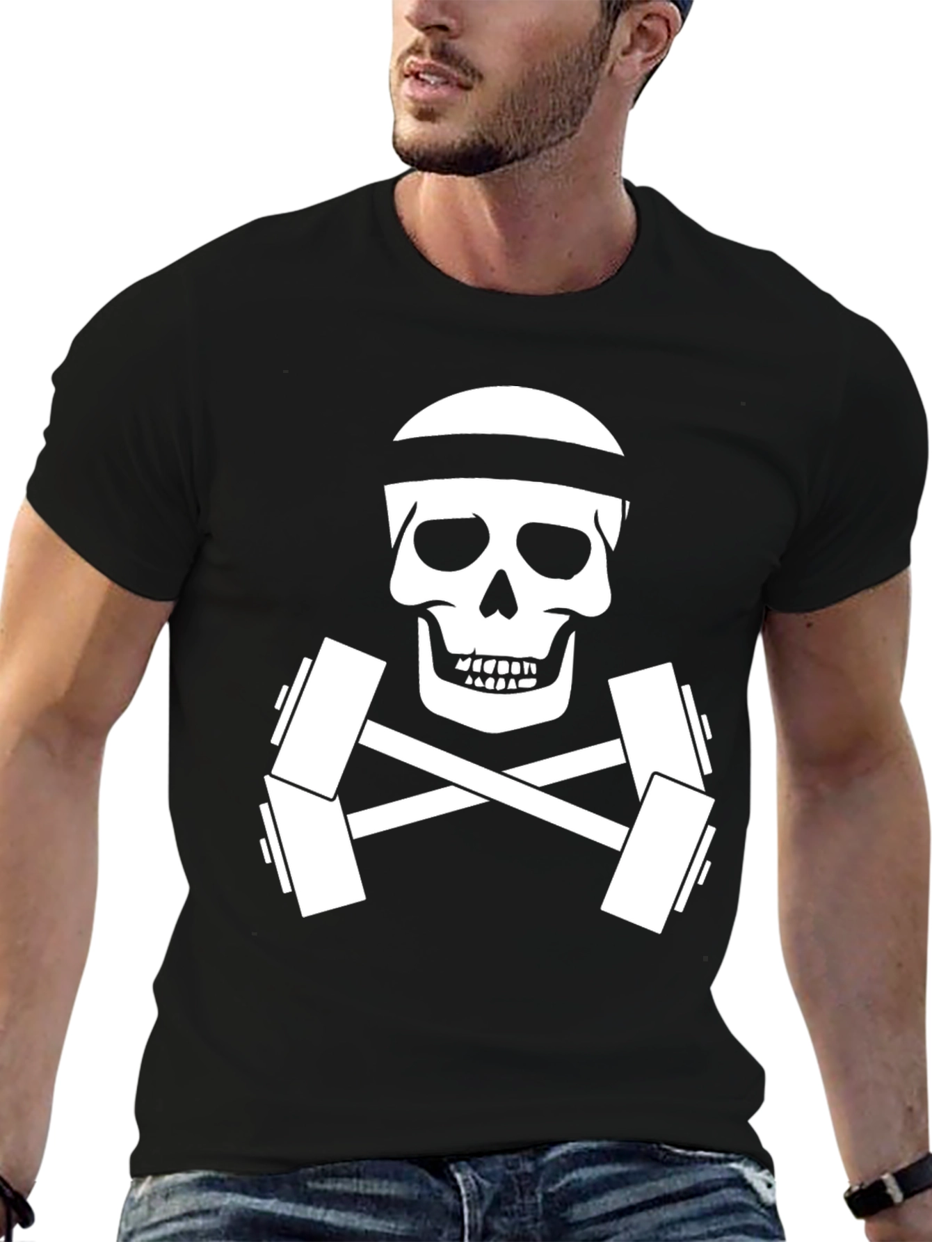Skull & Dumbbell Gym T-Shirt - Workout Motivation