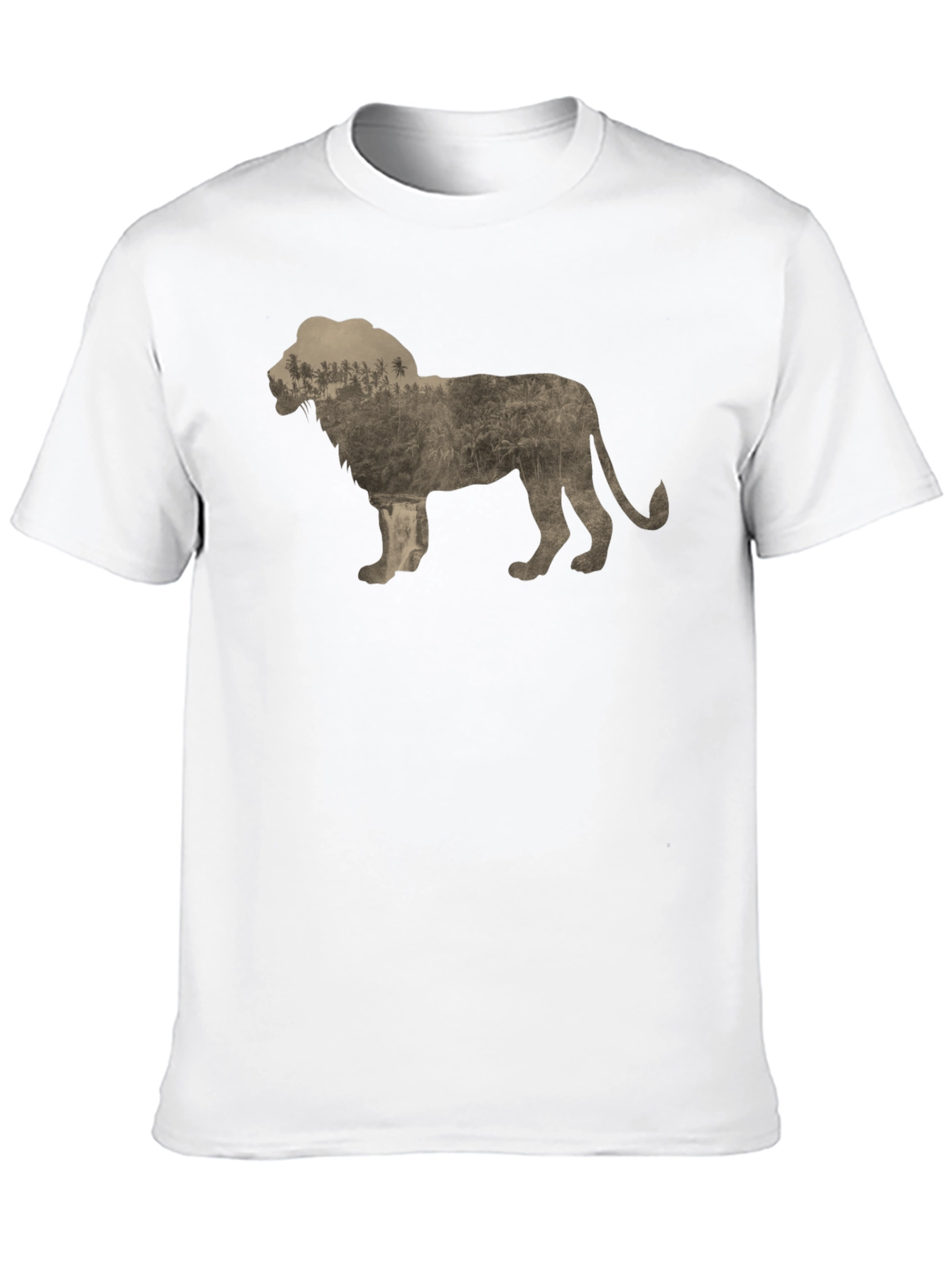 Lion Silhouette Forest Print Black T-Shirt