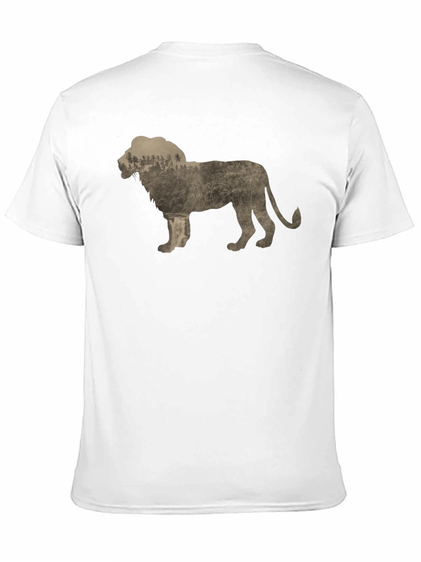 Lion Silhouette Forest Print Black T-Shirt