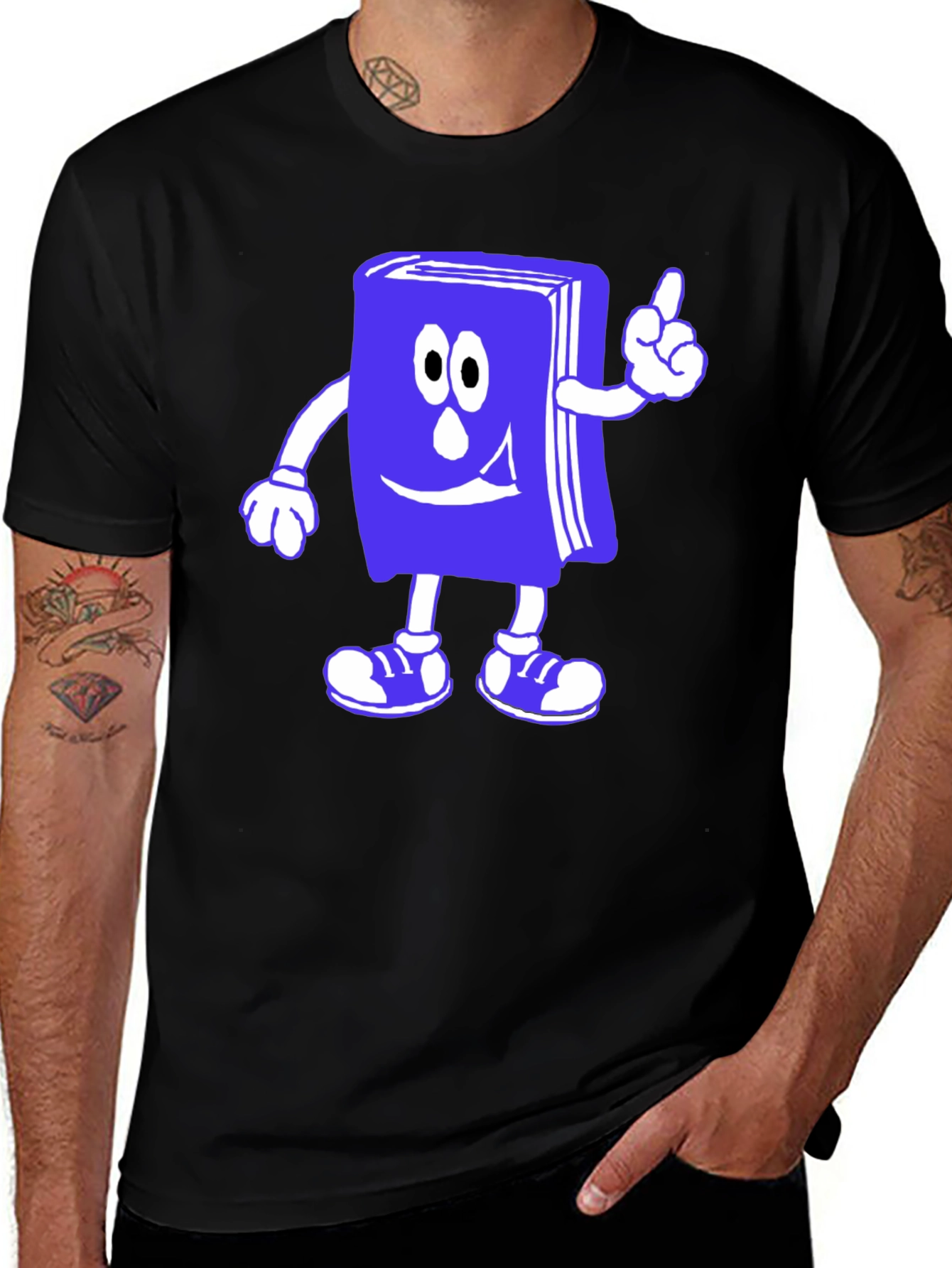 Funny Bookworm Cartoon T-Shirt - Black Cotton Tee