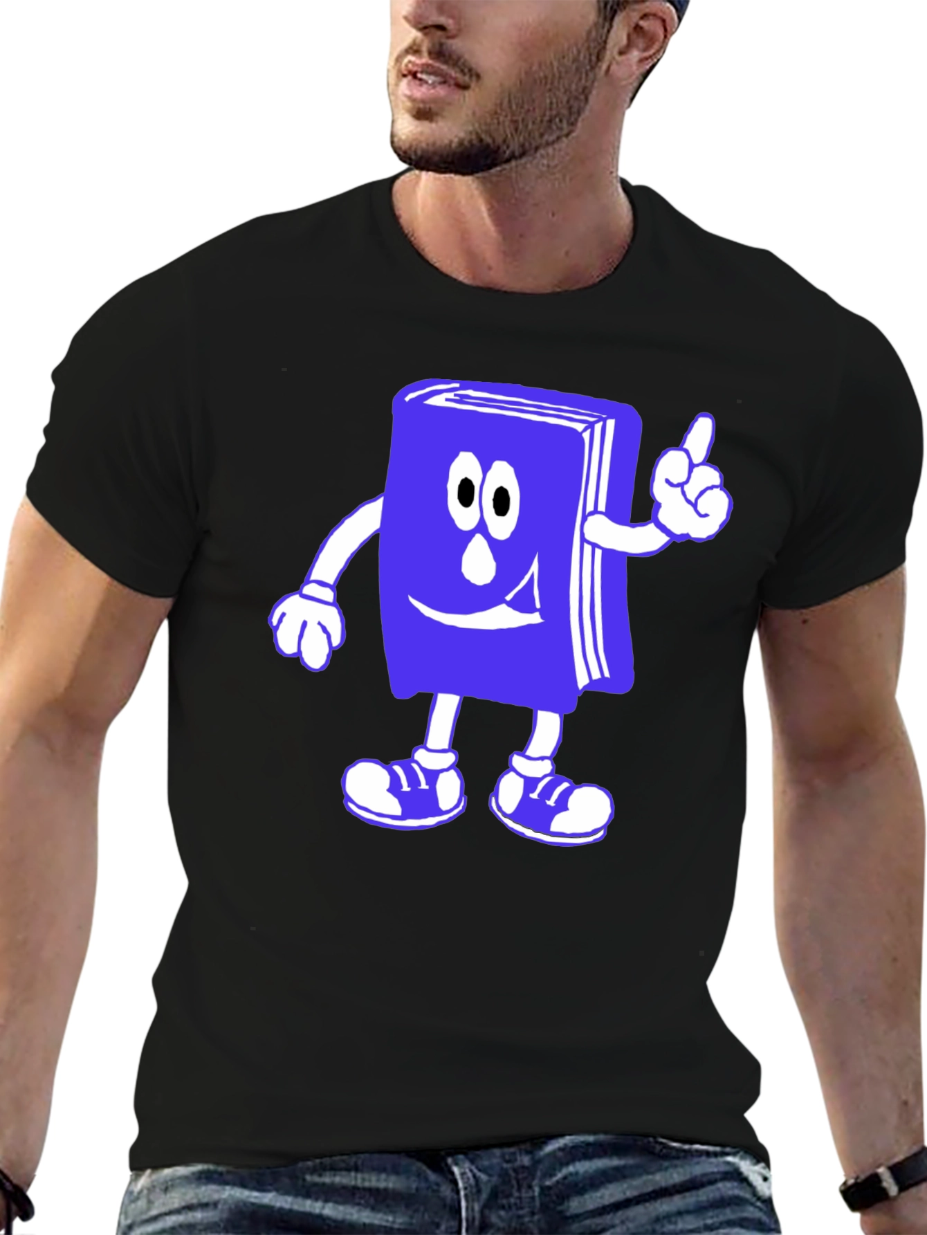 Funny Bookworm Cartoon T-Shirt - Black Cotton Tee