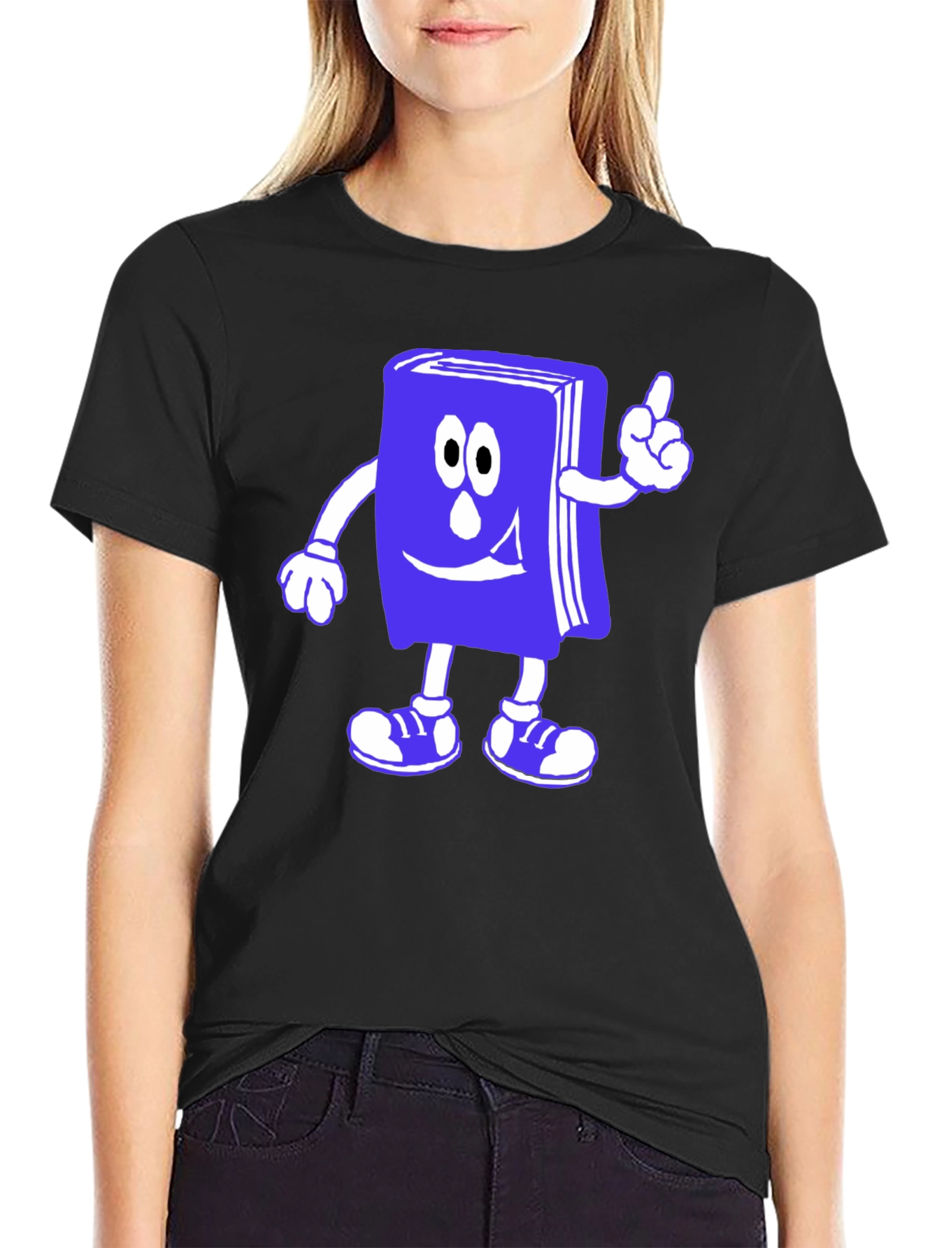 Funny Bookworm Cartoon T-Shirt - Black Cotton Tee