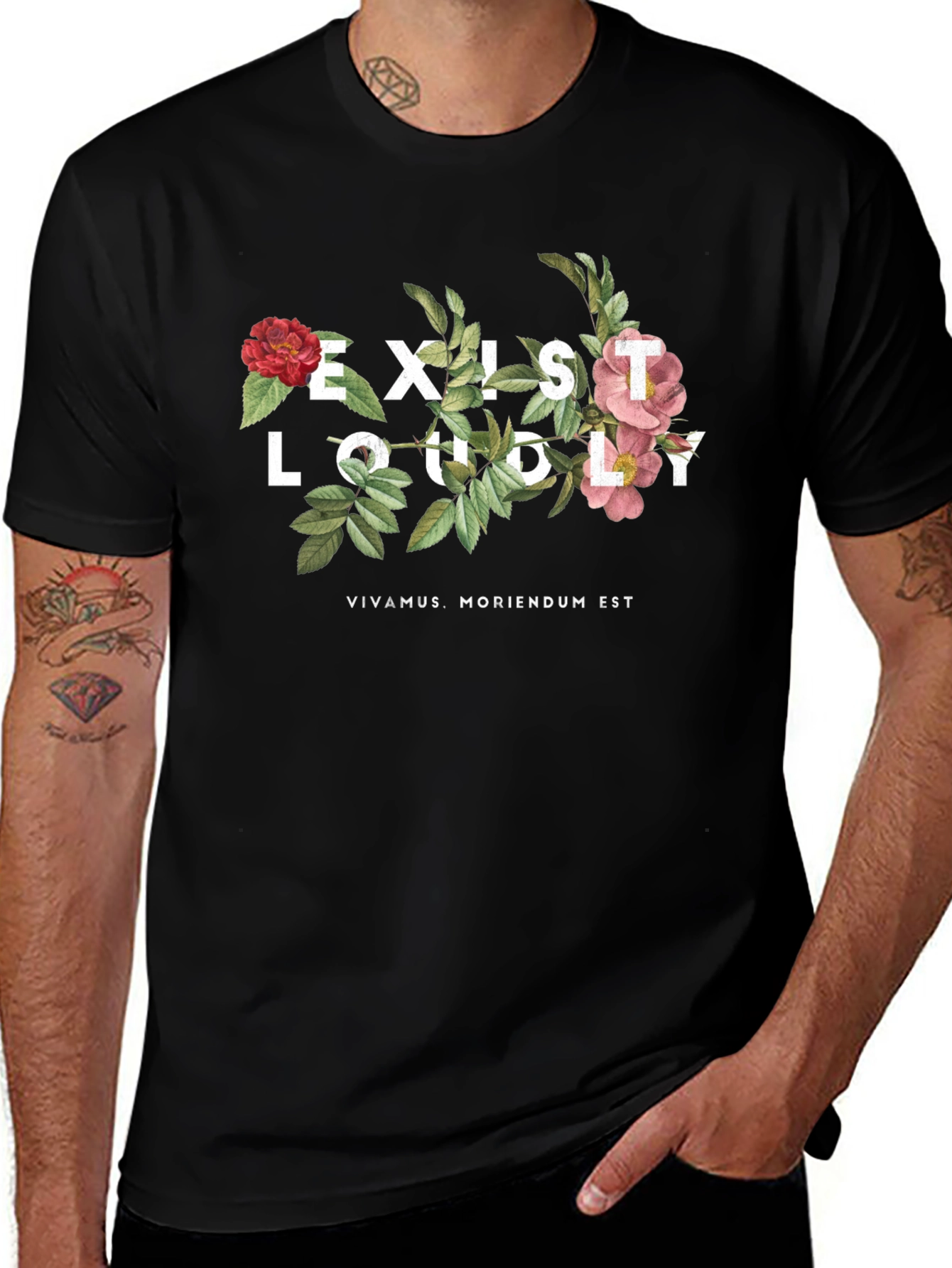 Exist Loudly Floral Print Black T-Shirt