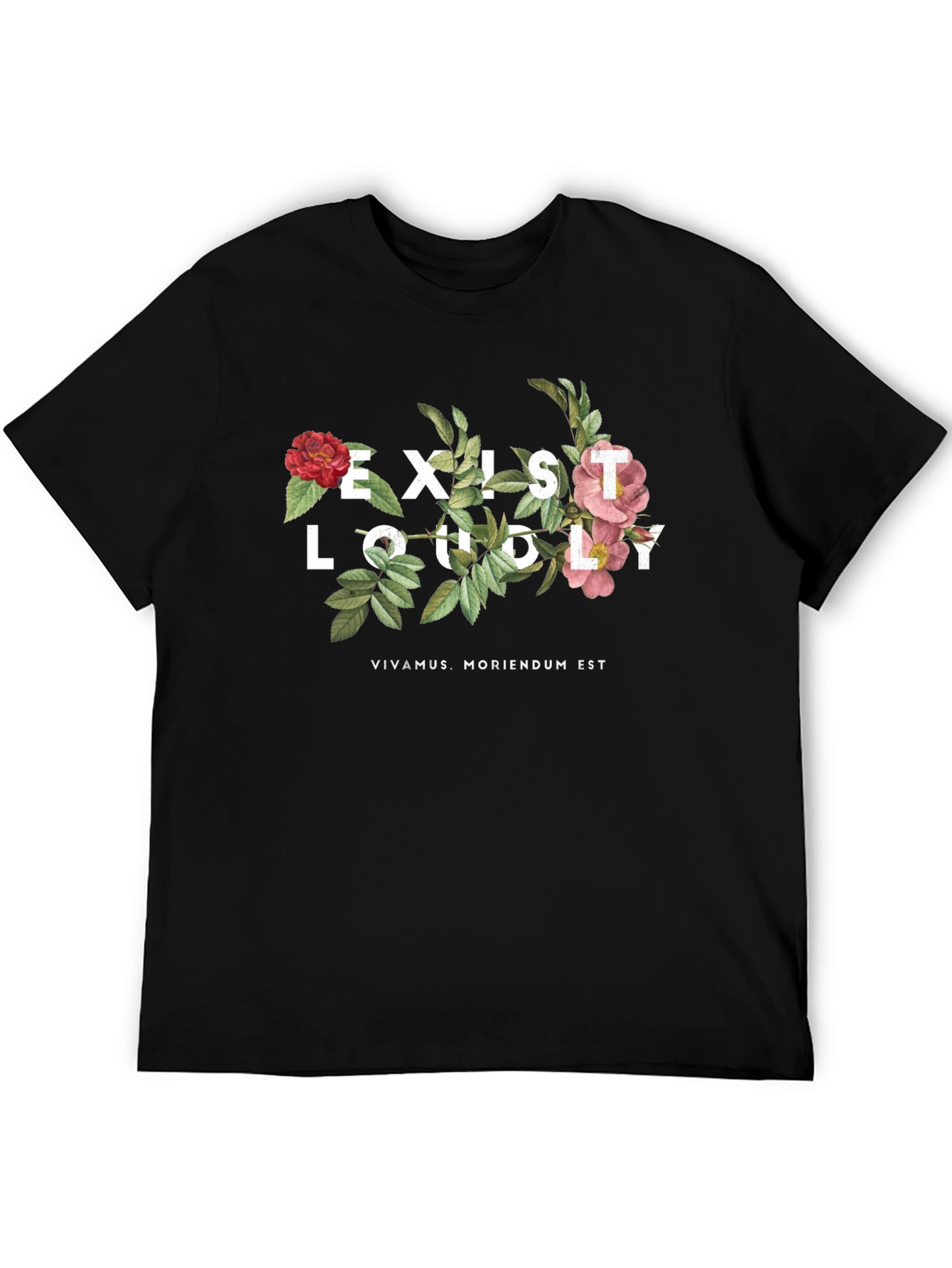 Exist Loudly Floral Print Black T-Shirt